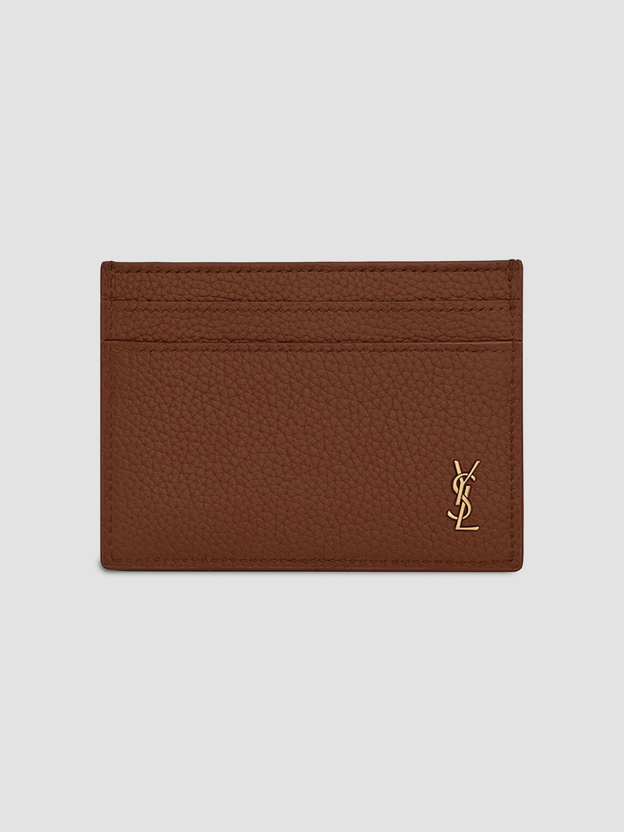 Saint Laurent Men's Tiny Cassandre Credit Card Case in Grained Leather - Toasted Brown | Thumbnail 3