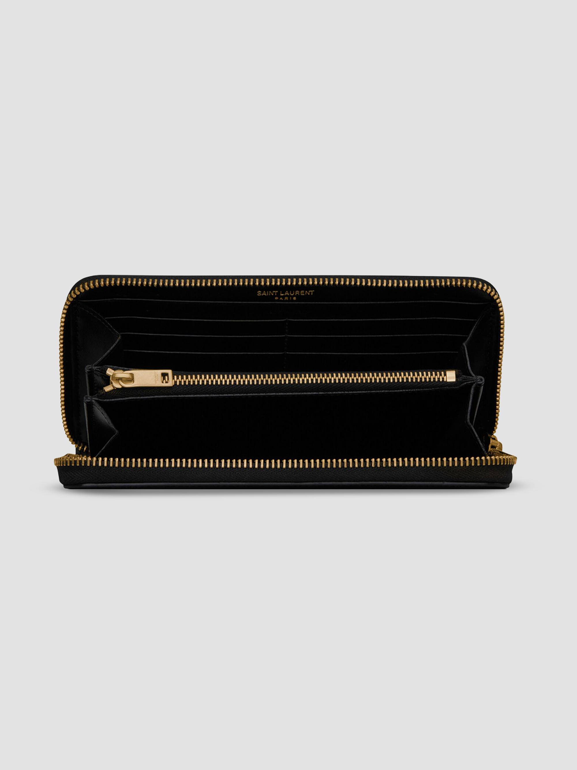 Saint Laurent Tiny Cassandre Zip-Around Wallet in Crocodile