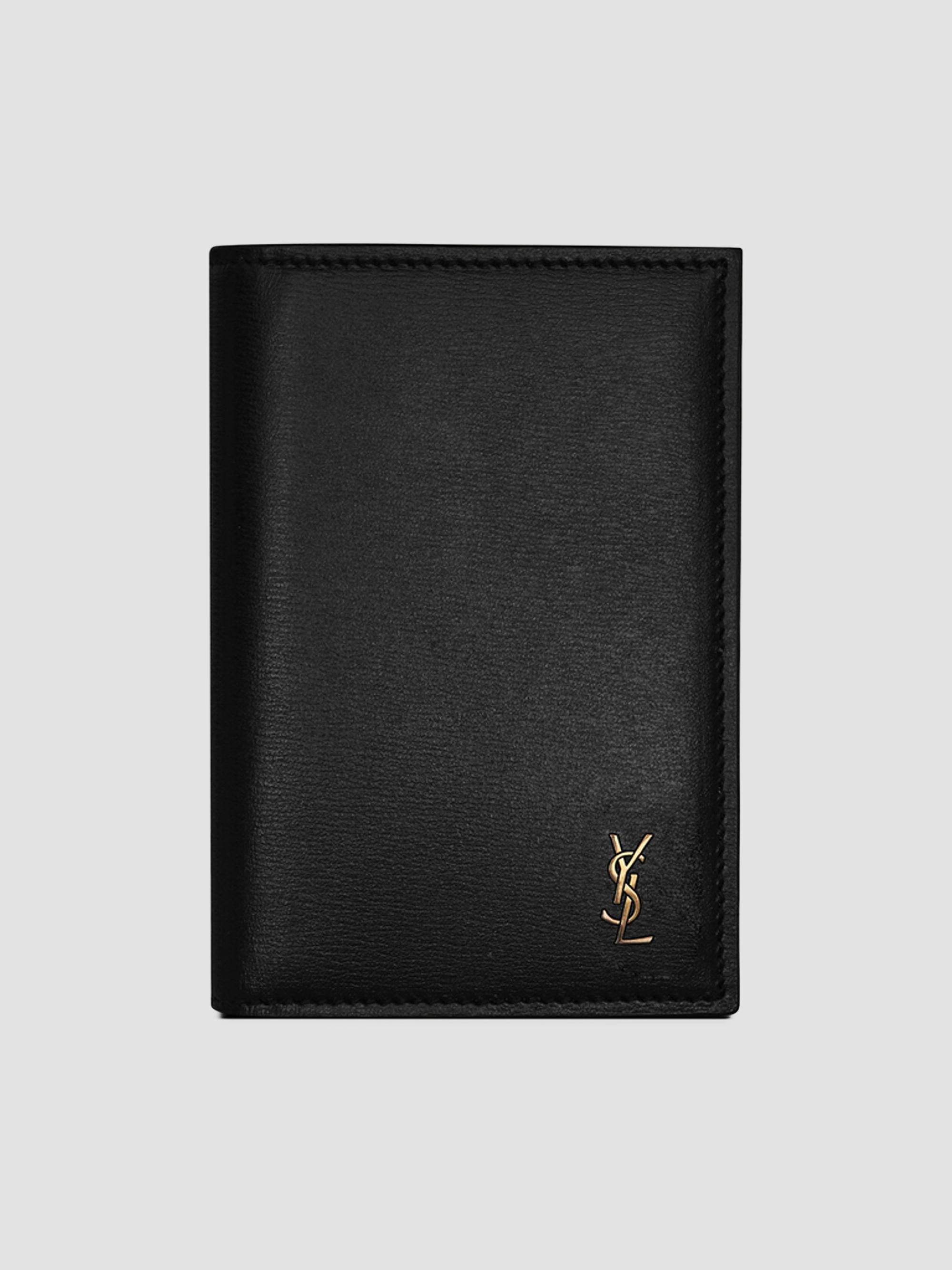 Saint Laurent Tiny Cassandre Bi-Fold Wallet in Grained Leather
