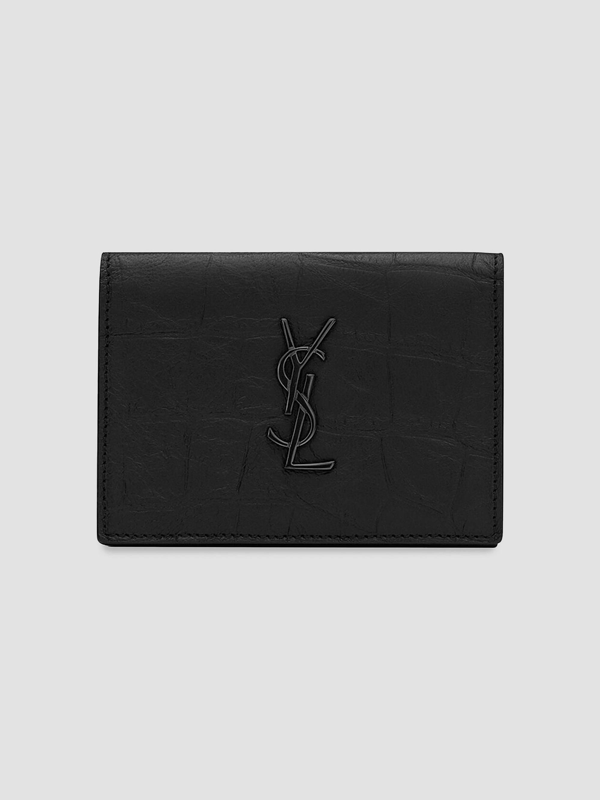 Saint Laurent Business Card Holder with Flap in Grain De Poudre