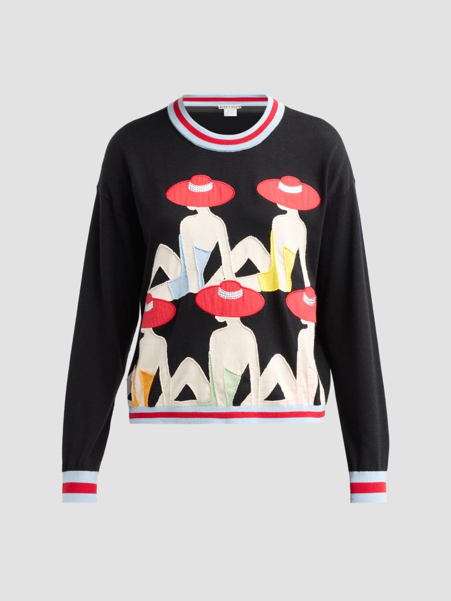 Alice And Olivia Women's Gleeson Embroidered Stretch-cotton Crewneck Sweater In Linen