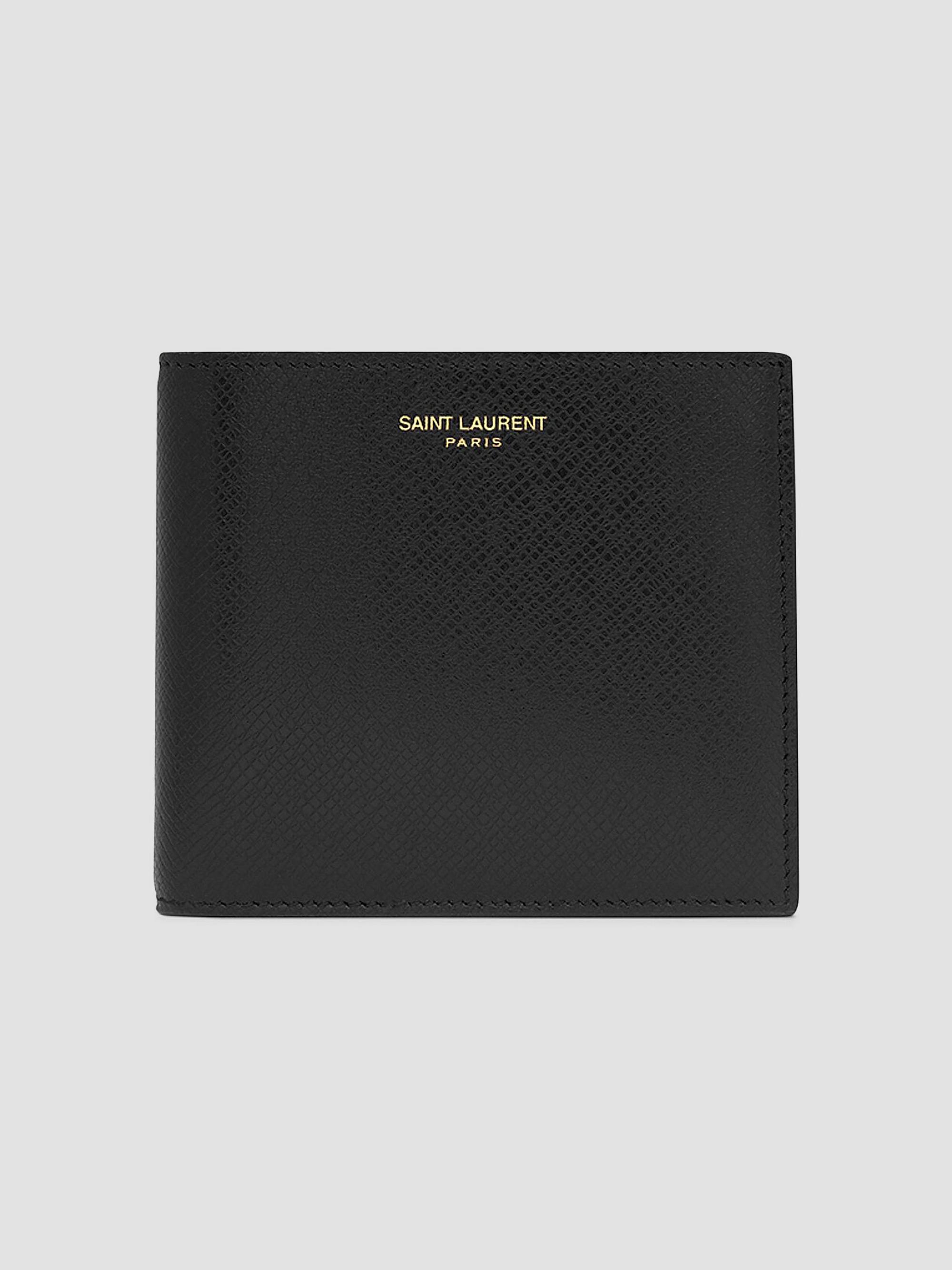 Saint Laurent Men's East-West Wallet with Coin Purse in Coated Bark Leather - Black | Thumbnail 4