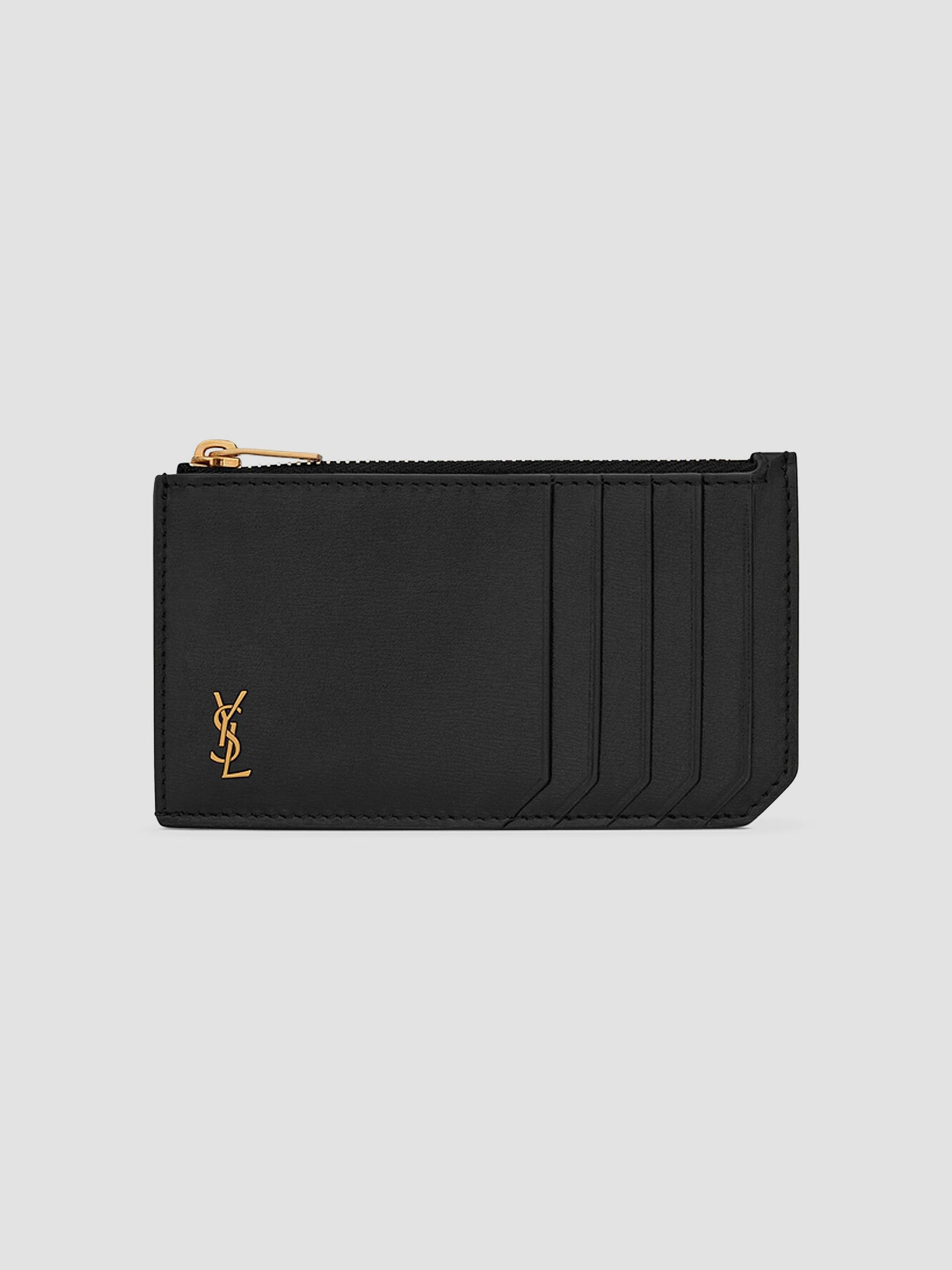 Saint Laurent Tiny Cassandre Card Case in Crocodile-Embossed Matte