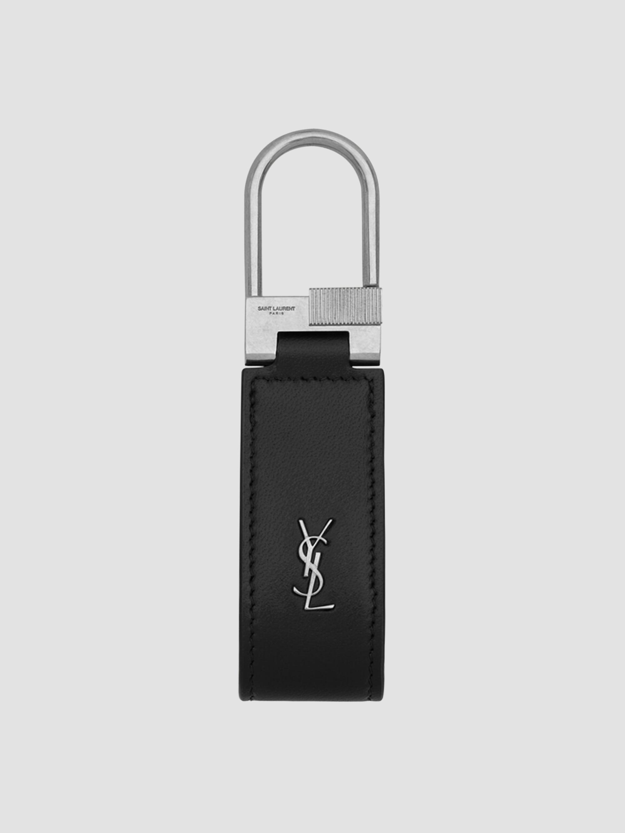 Saint Laurent Men's Tiny Cassandre Keyring in Shiny Leather - Black | Thumbnail 4