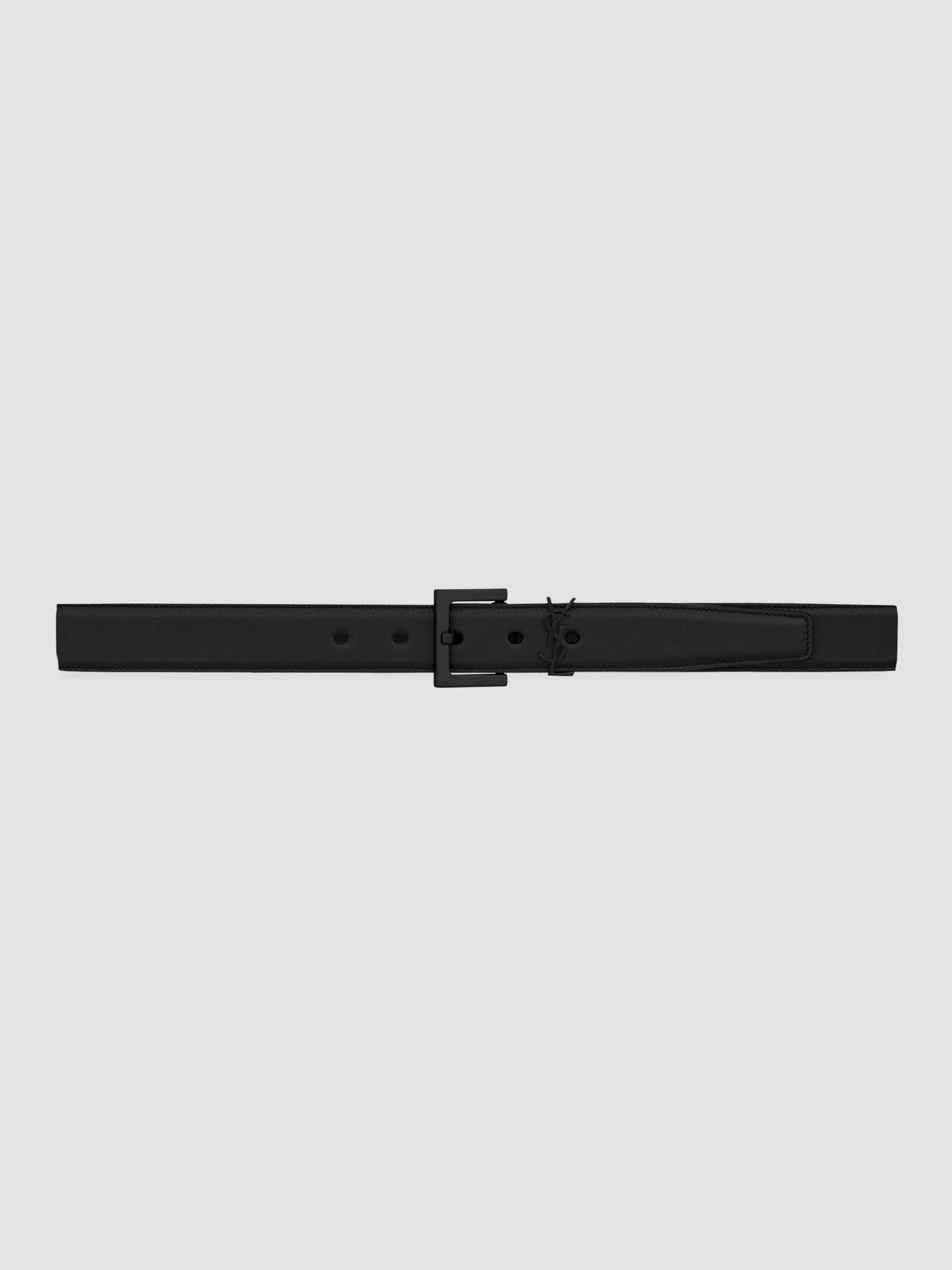 Saint Laurent Men's Cassandre Belt in Smooth Leather - Black | Thumbnail 3