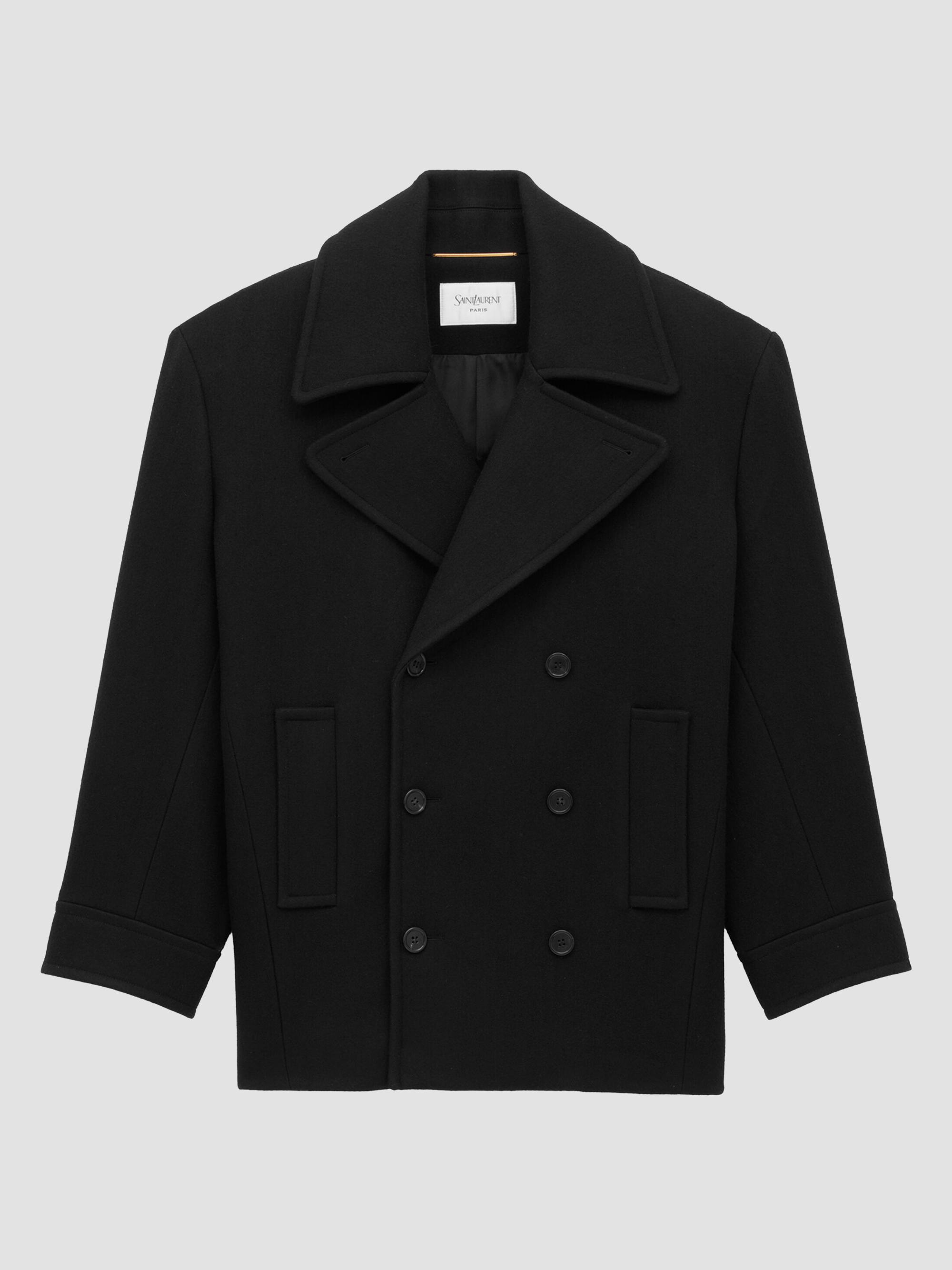 Saint Laurent Women's Oversized Peacoat in Wool - Noir | Thumbnail 3