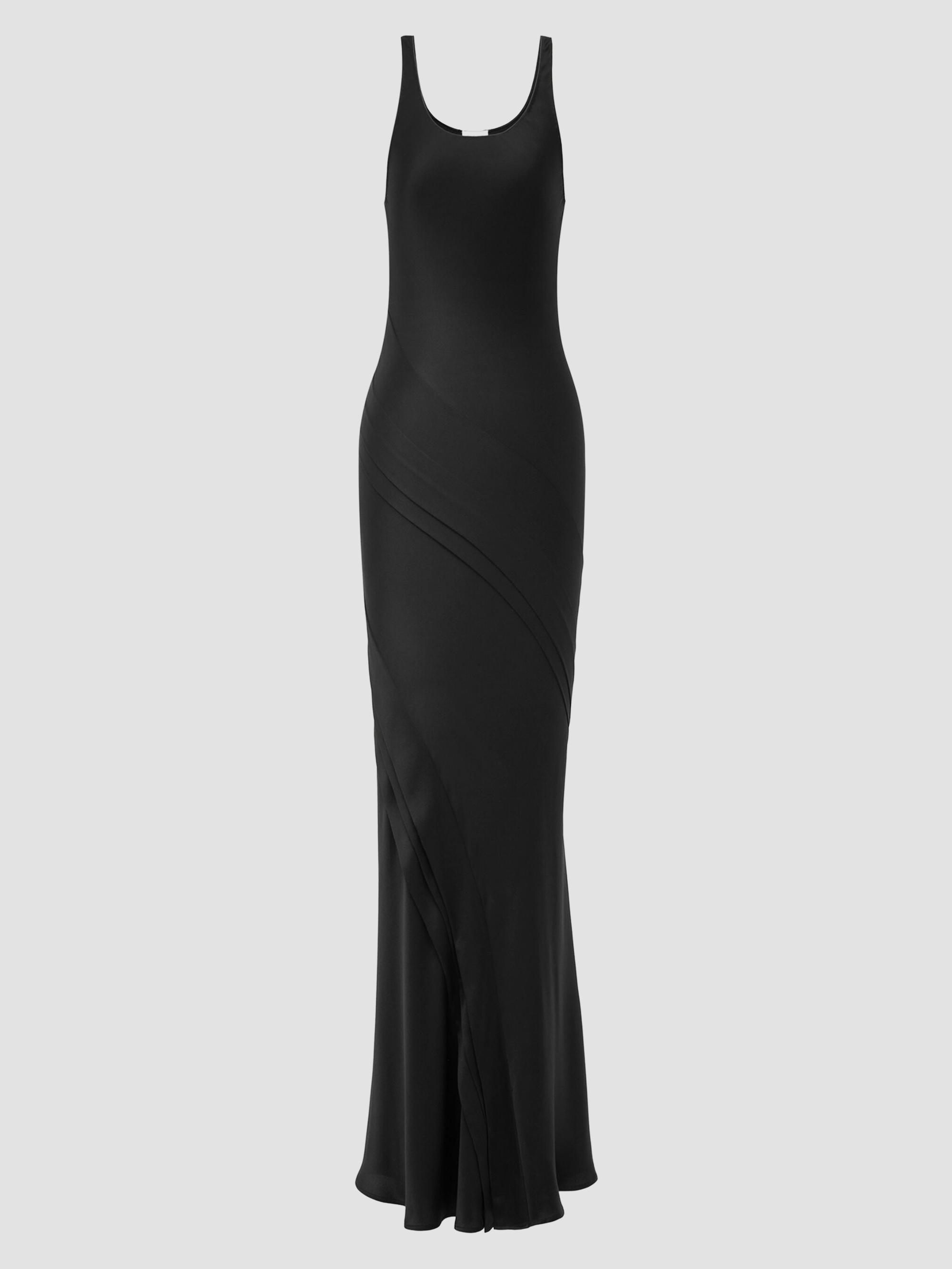 Saint Laurent Women's Long Tank Dress in Silk Satin - Black | Thumbnail 3