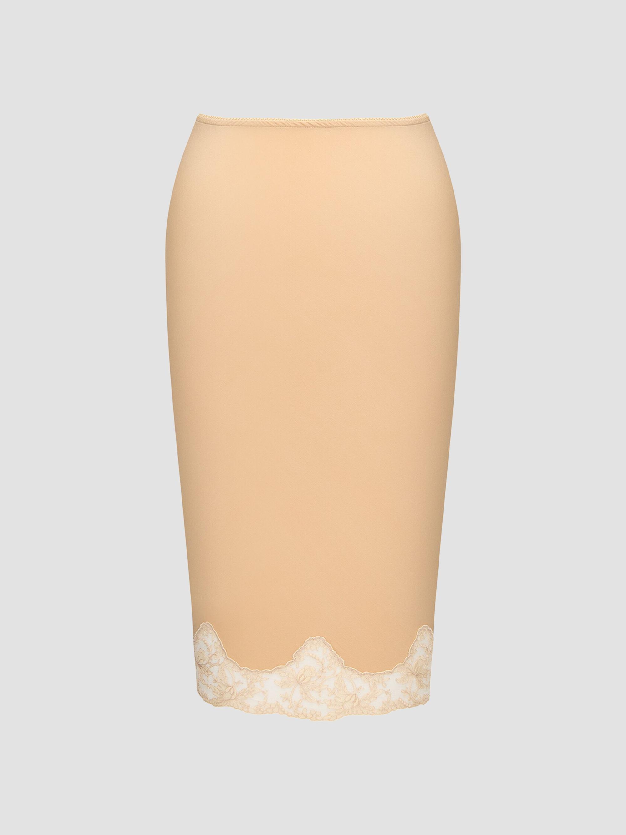 Saint Laurent Women's Laced Half-Slip Skirt in Silk Satin - Beige | Thumbnail 3