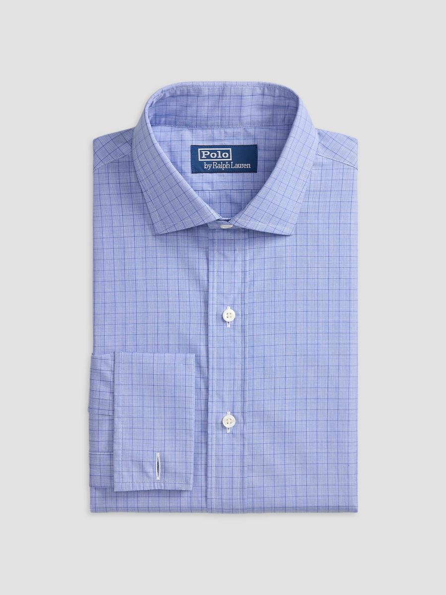 Polo Ralph Lauren Men's Custom-fit Plaid French Cuff Shirt In Blue White Multi