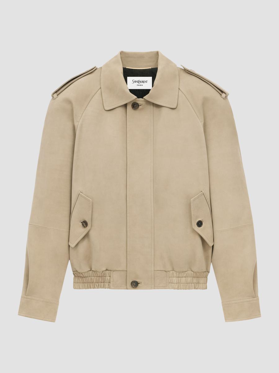 Saint Laurent Women's Bomber Jacket In Nubuck In Sand