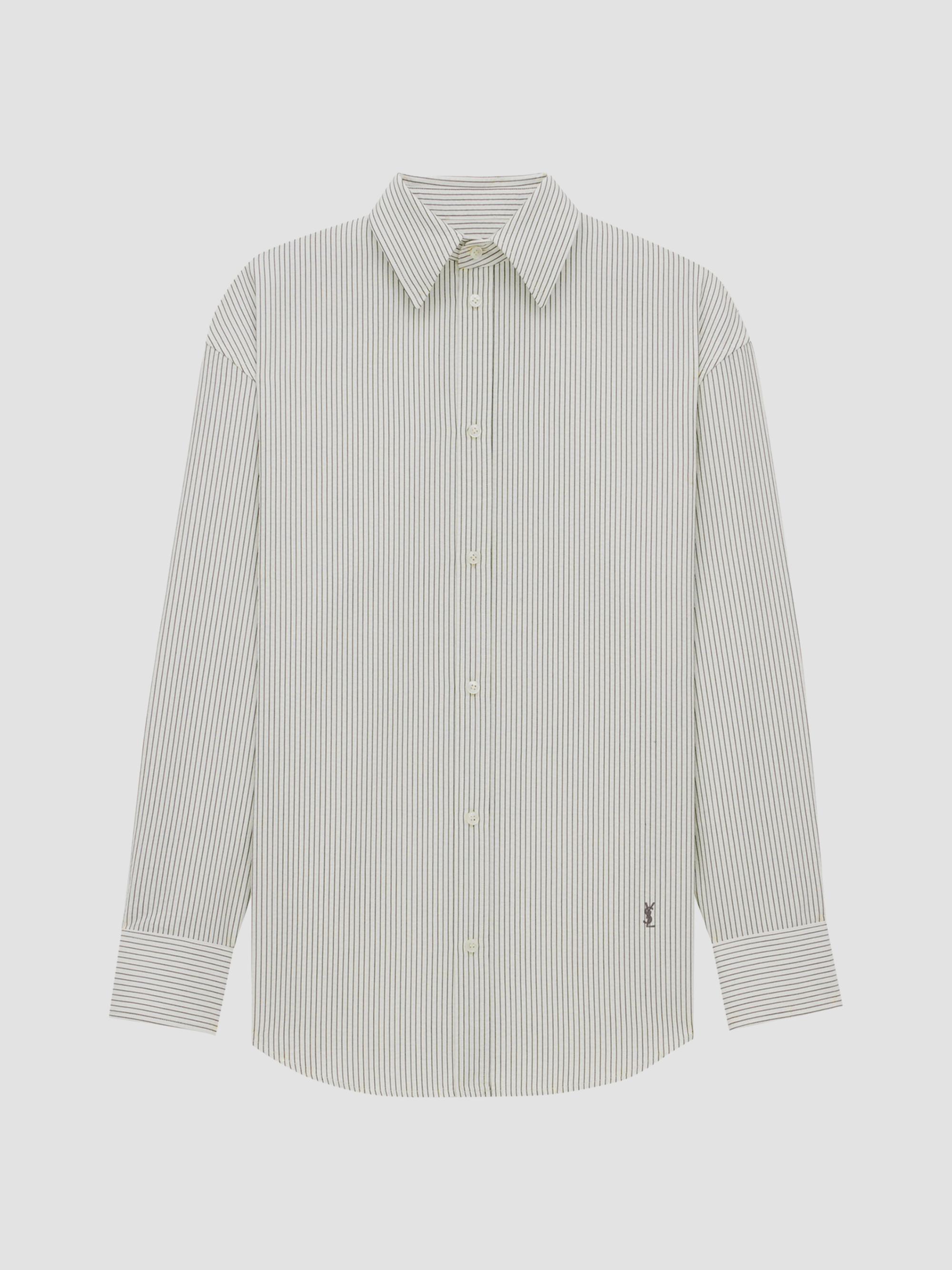 Saint Laurent Women's Cassandre Shirt in Striped Cotton Poplin - Craie Noir | Thumbnail 3