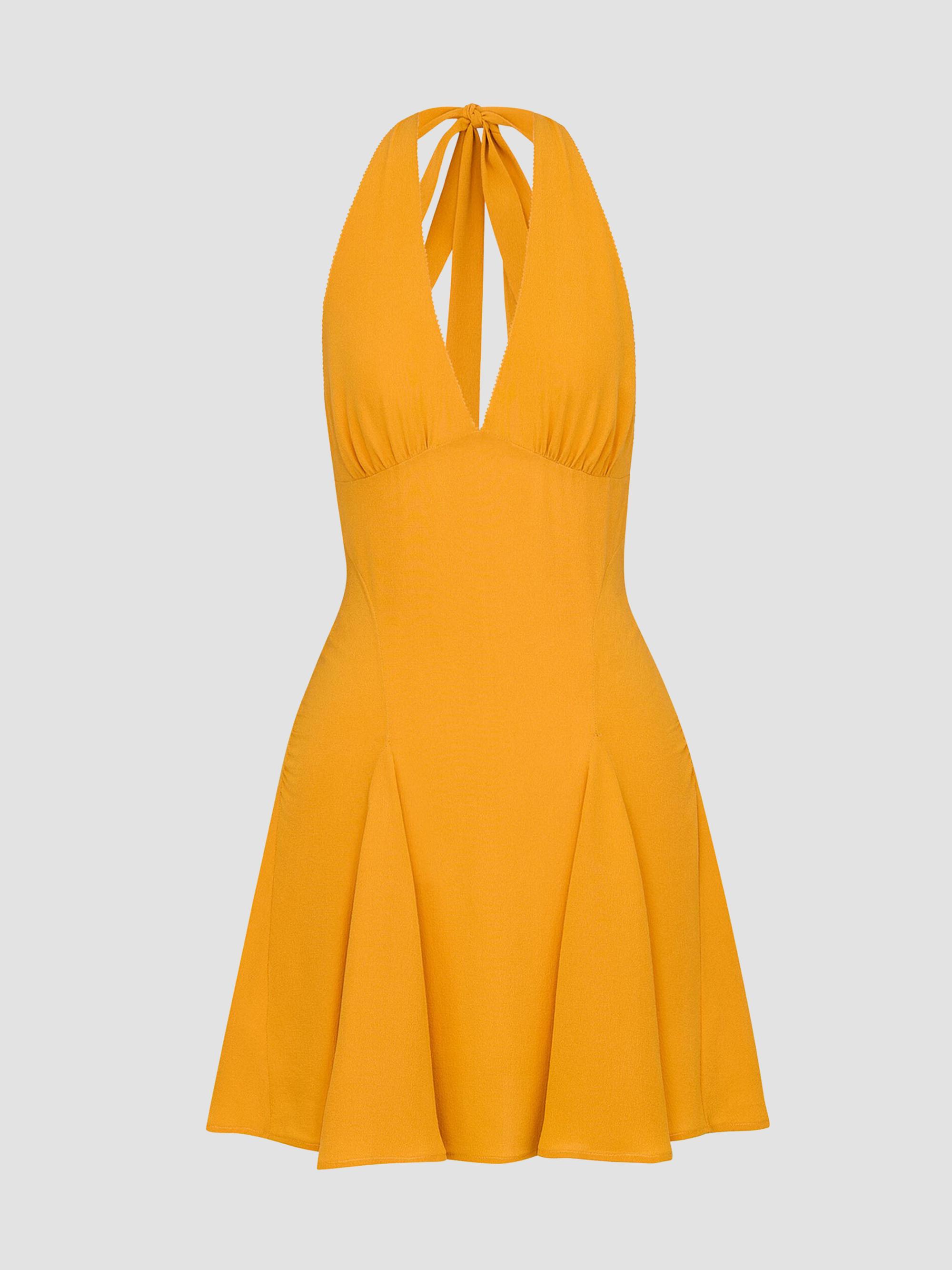 Saint Laurent Women's Halter Dress in Silk - Orange | Thumbnail 3