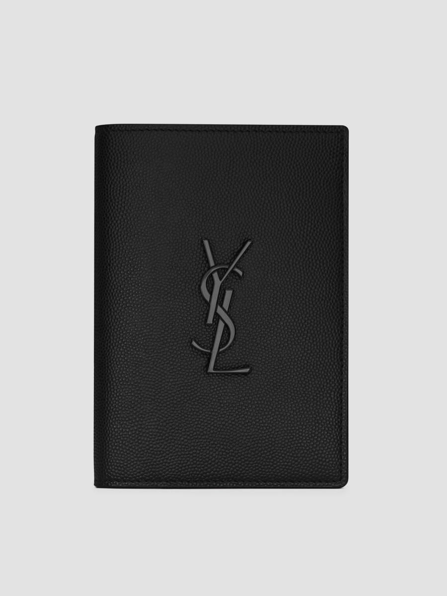 Saint Laurent Cassandre Passport Holder In Leather In Black