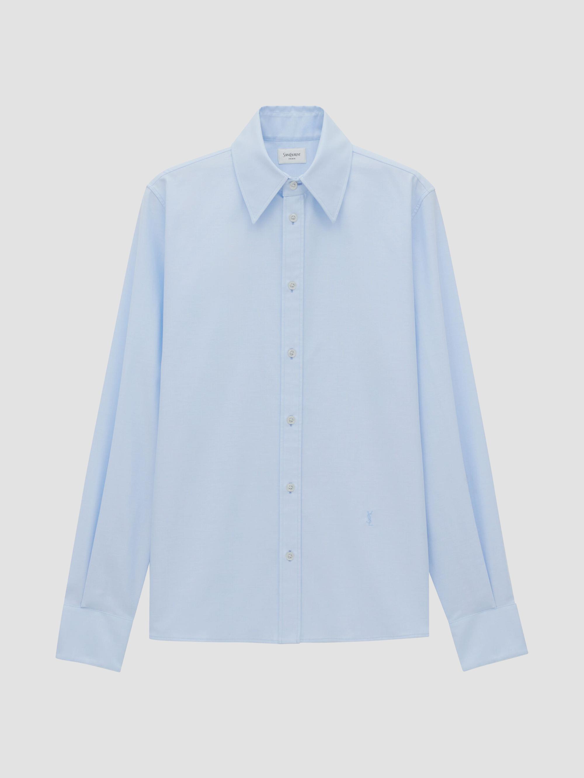 Saint Laurent Men's Cassandre Oxford Shirt in Cotton - Bleu Blanc | Thumbnail 3