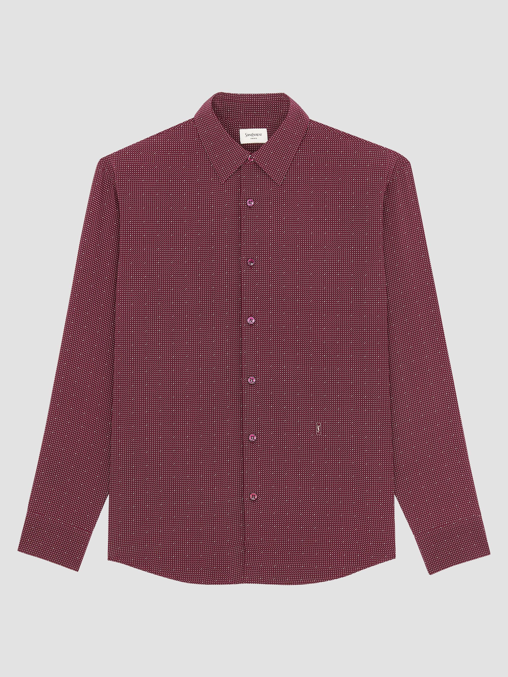 Saint Laurent Men's Cassandre Dotted Shirt in Crepe De Chine - Bordeaux Craie | Thumbnail 3