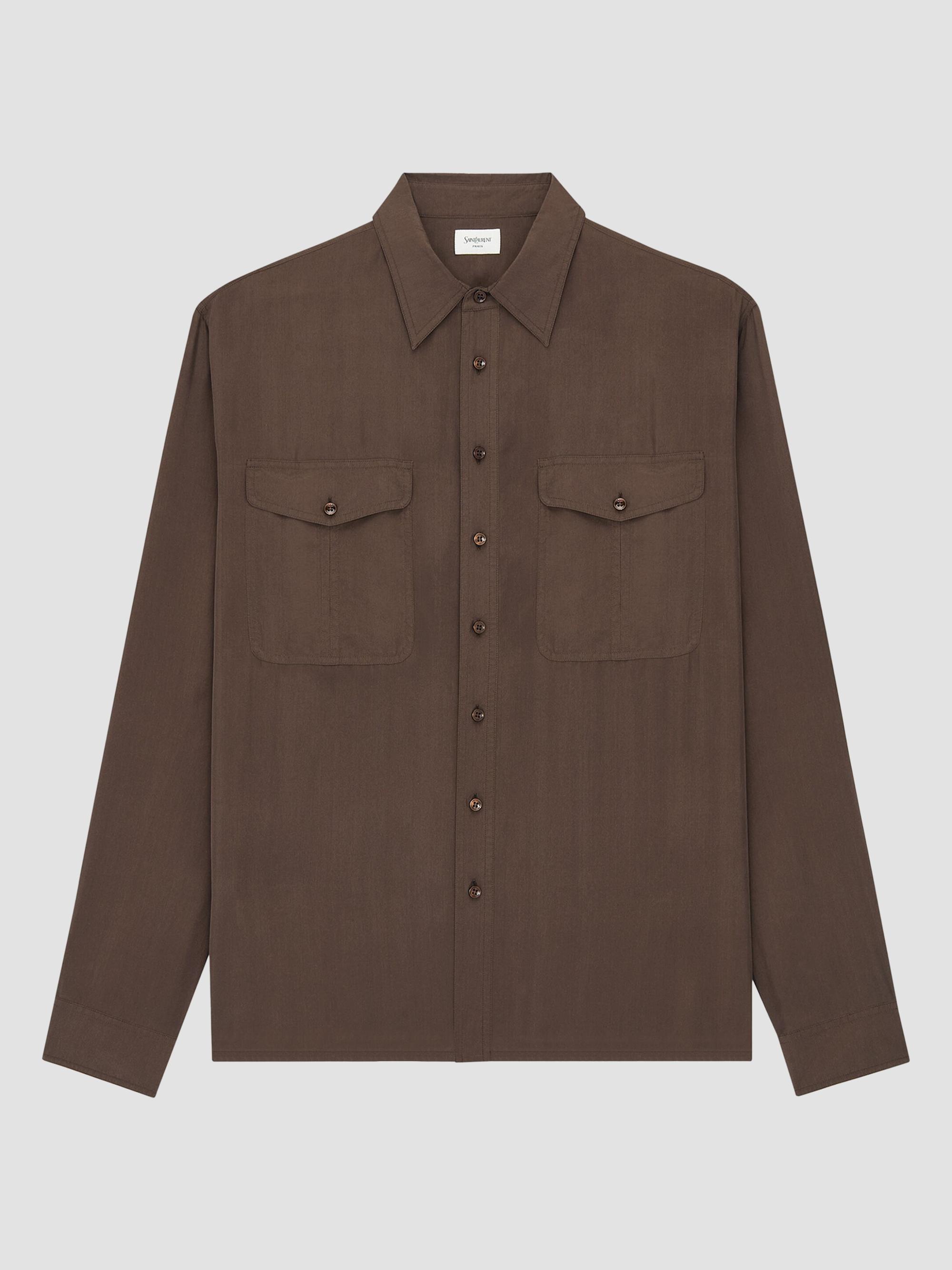 Saint Laurent Women's Shirt in Silk Habotai - Chocolate