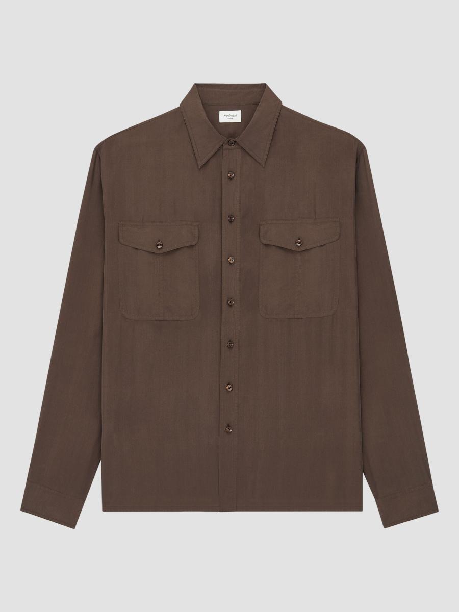 Saint Laurent Women's Shirt In Silk Habotai In Brown
