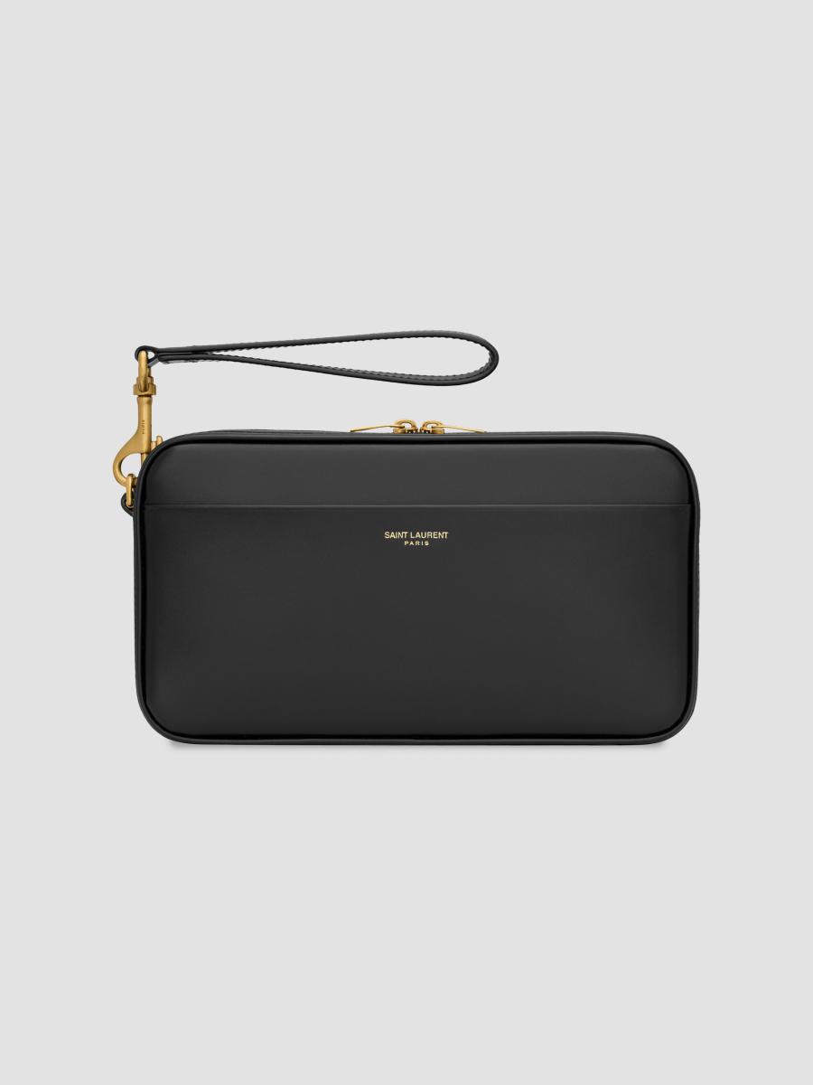 Saint Laurent Travel Pouch In Smooth Leather In Black