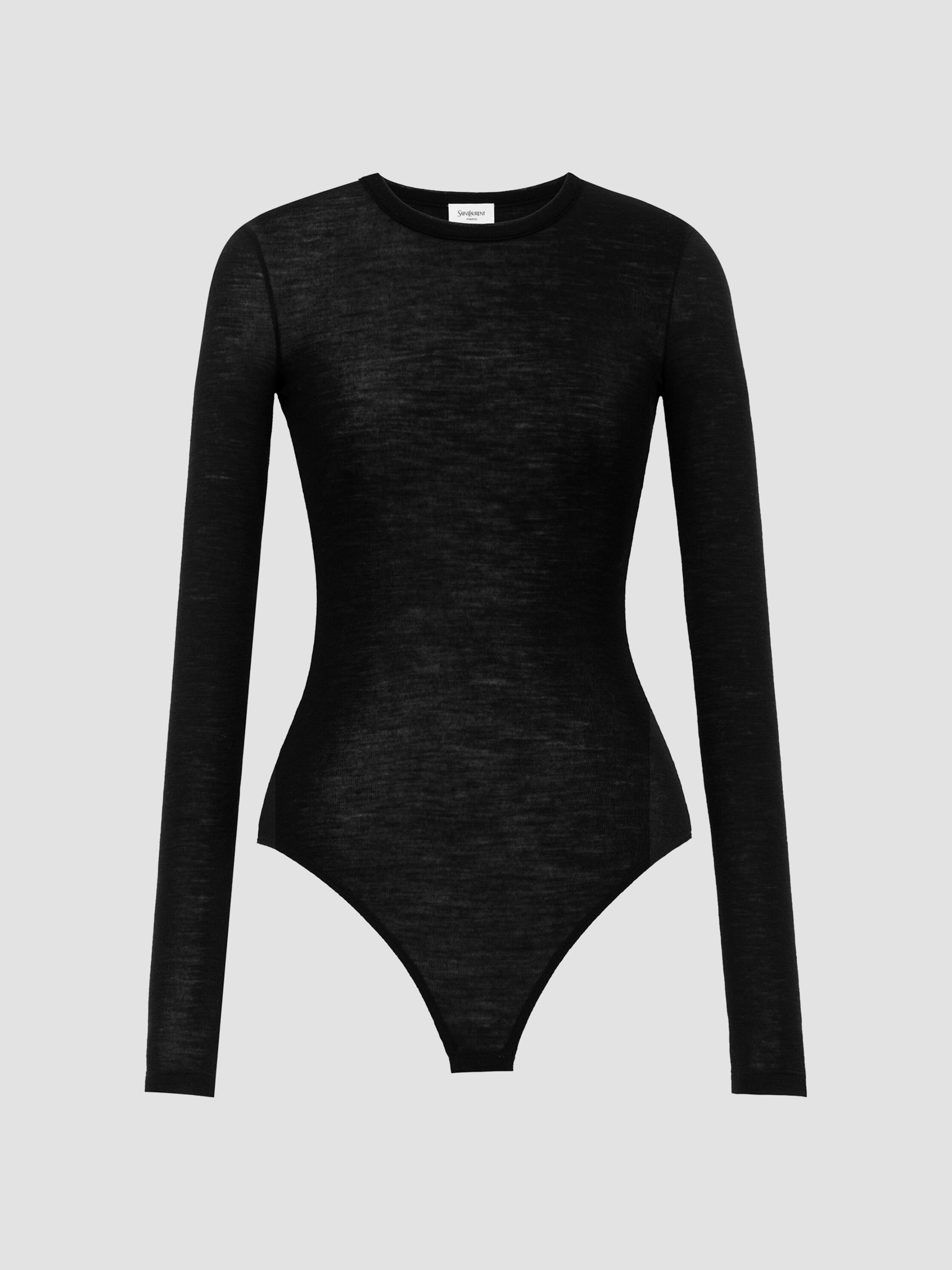 Saint Laurent Women's Crewneck Bodysuit in Wool Jersey - Black | Thumbnail 3