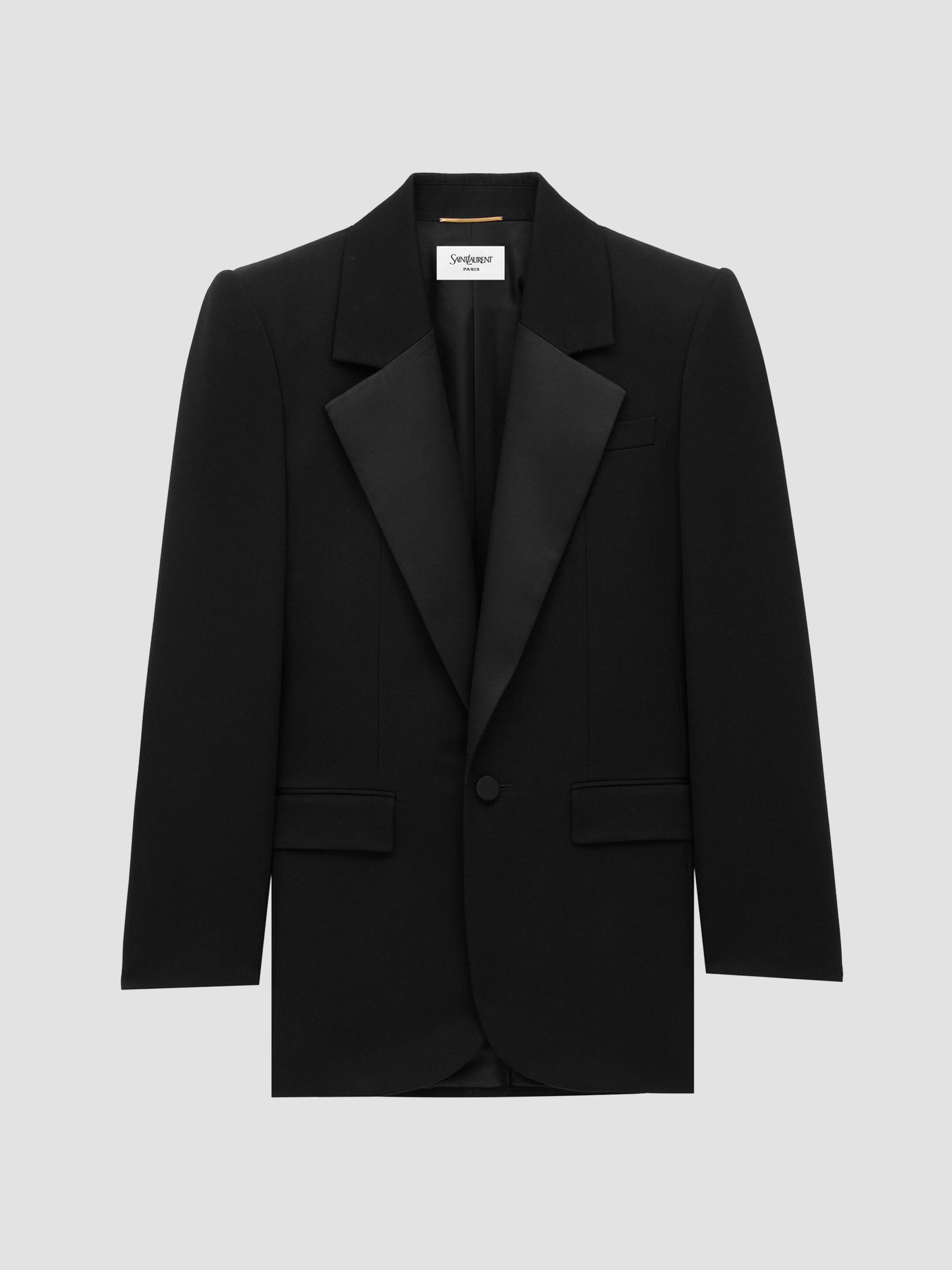 Saint Laurent Women's Single-Breasted Tuxedo Jacket in Grain De Poudre - Noir | Thumbnail 4