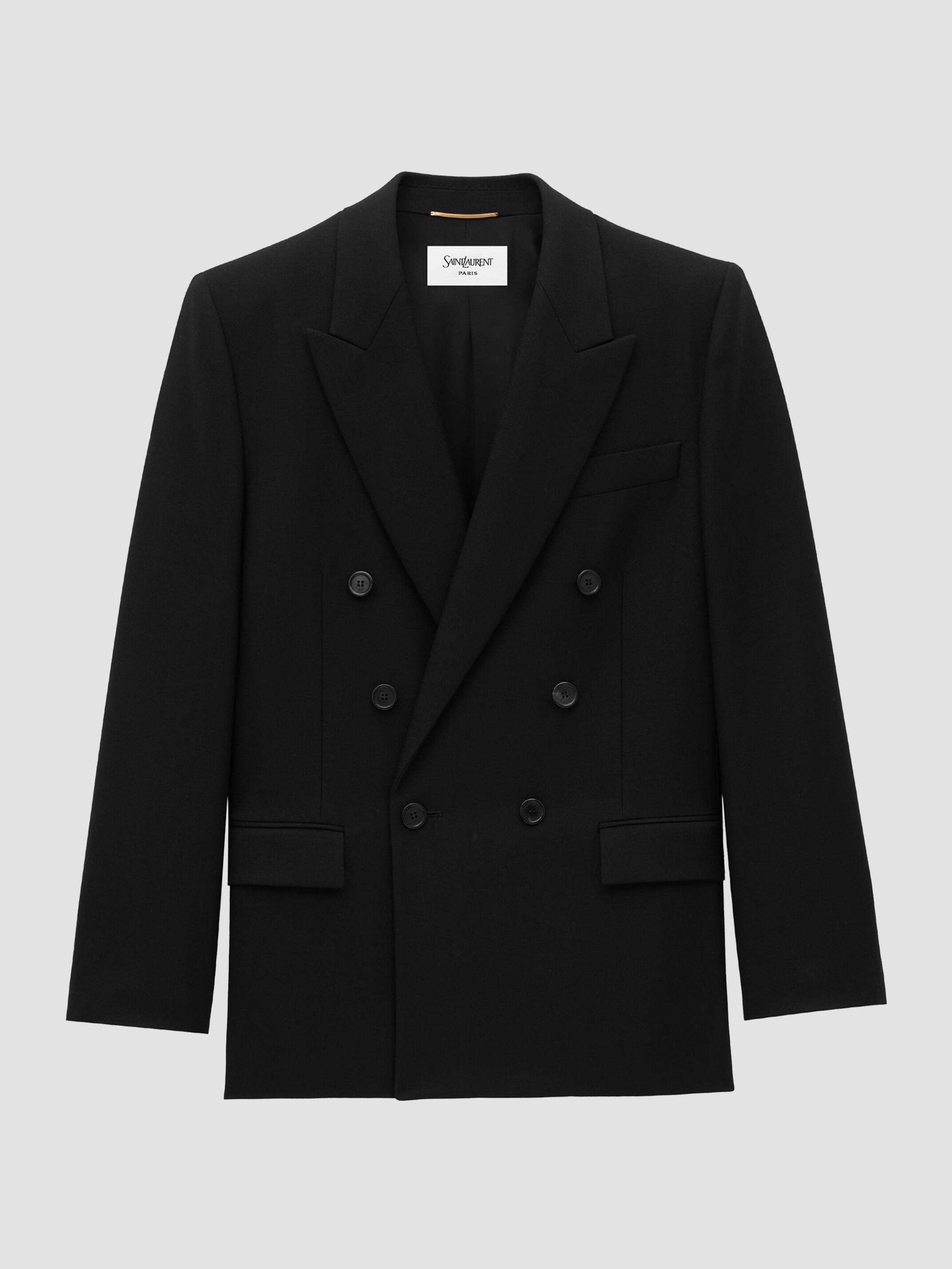 Saint Laurent Women's Double-Breasted Jacket in Wool Gabardine - Black | Thumbnail 3