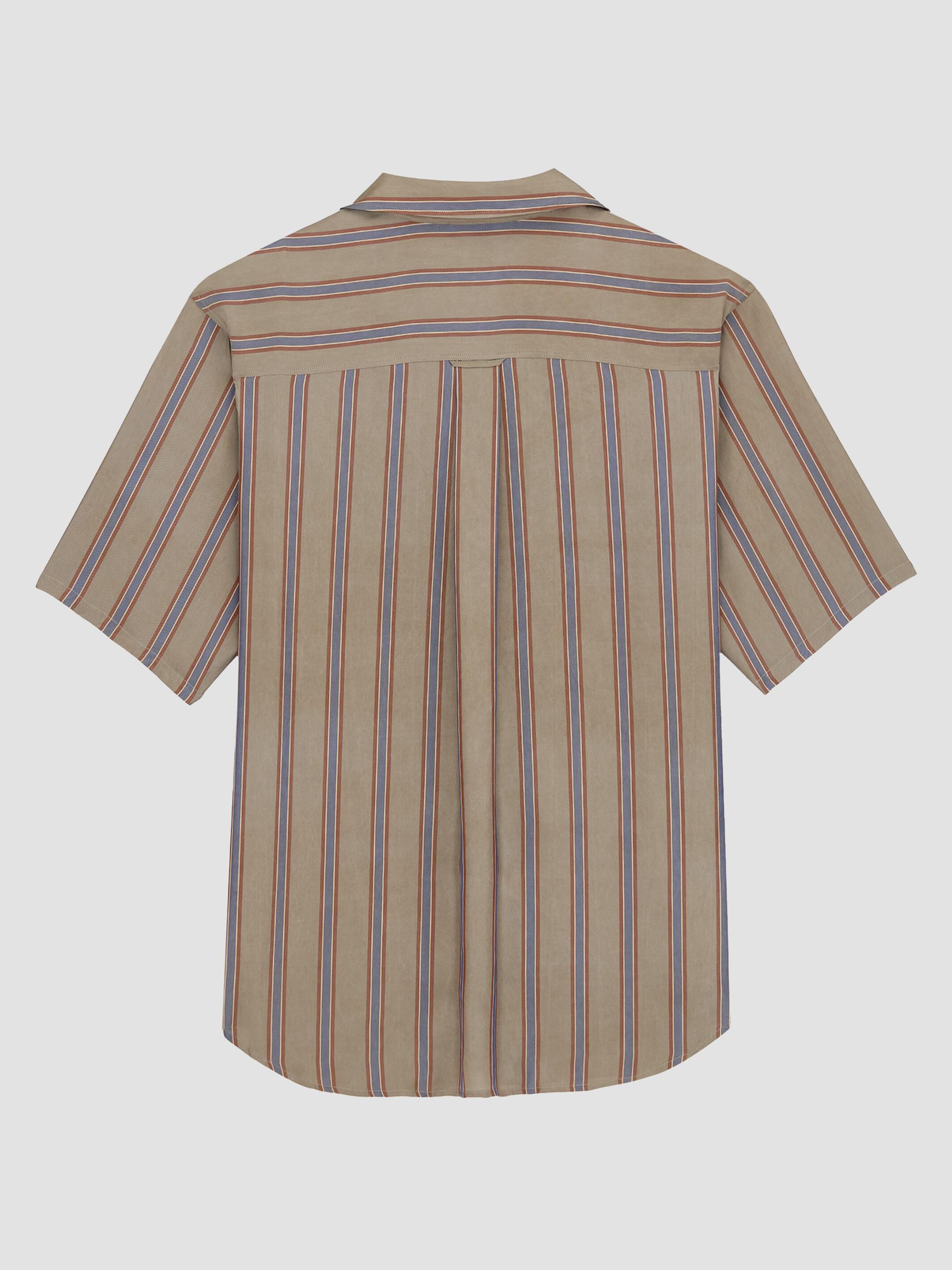 Saint Laurent Men's Cassandre Shirt in Striped Cotton Twill - Taupe Rouge | Thumbnail 2