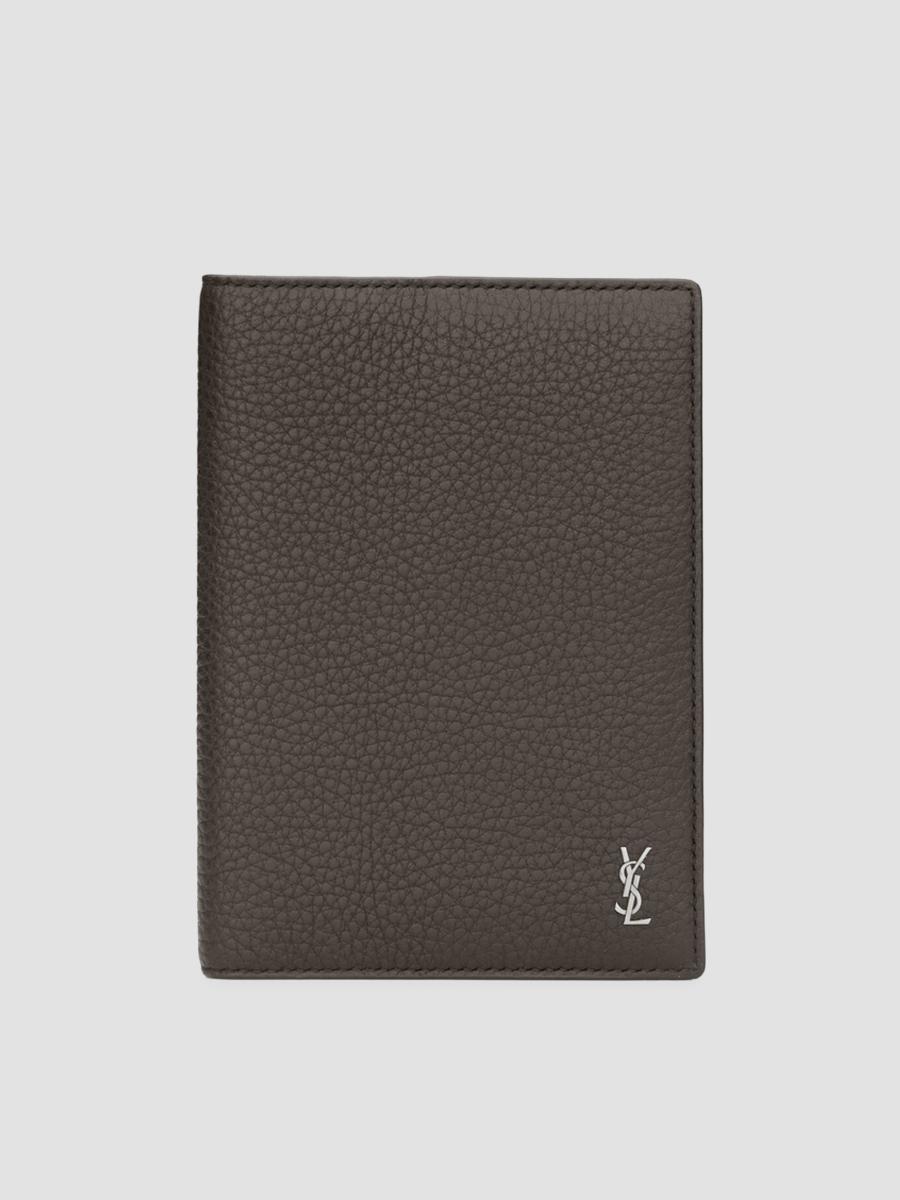 Saint Laurent Tiny Cassandre Passport Case In Grained Leather In Urban Grey