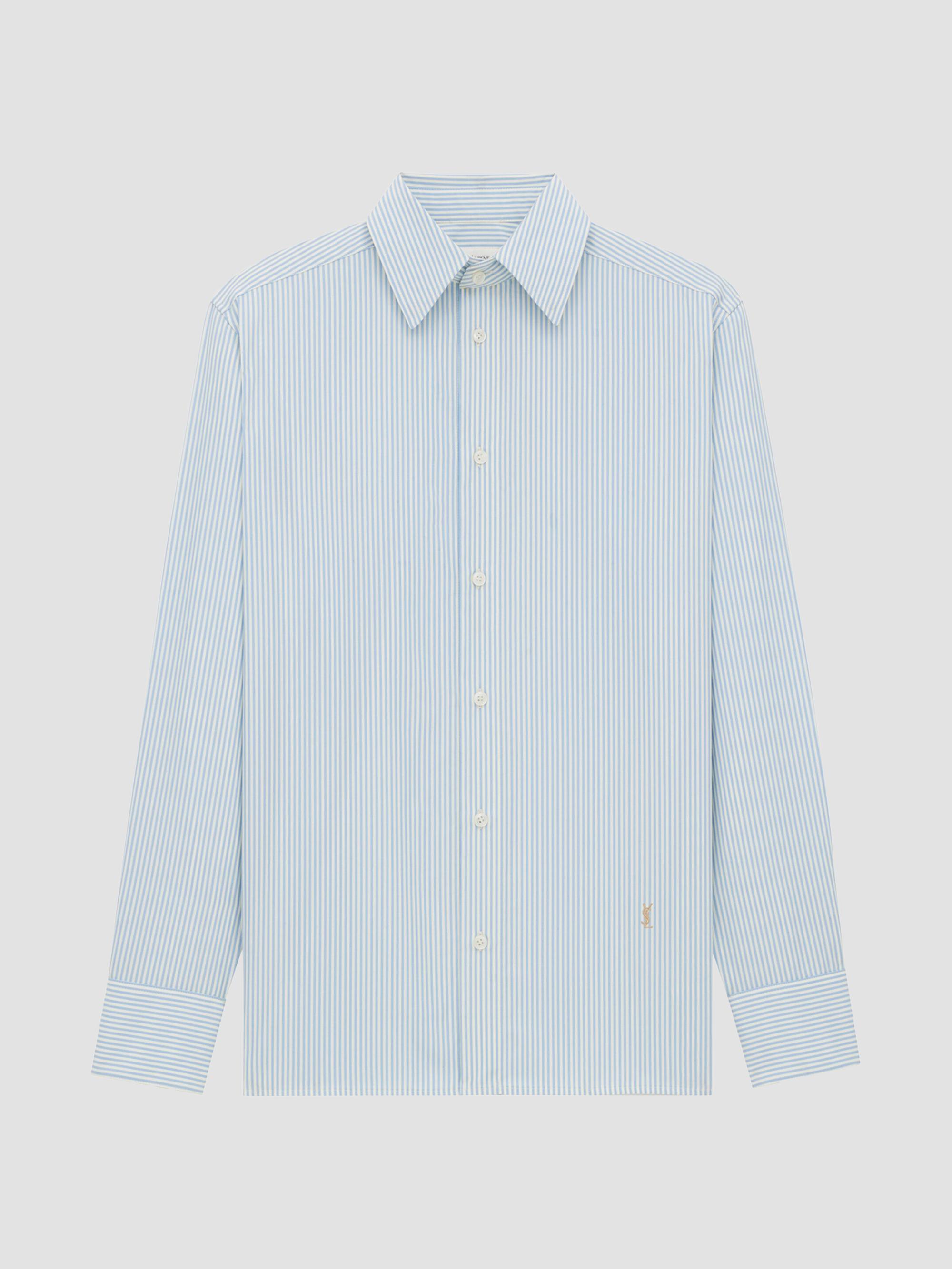 Saint Laurent Women's Cassandre Shirt in Striped Cotton Poplin - Blue | Thumbnail 3
