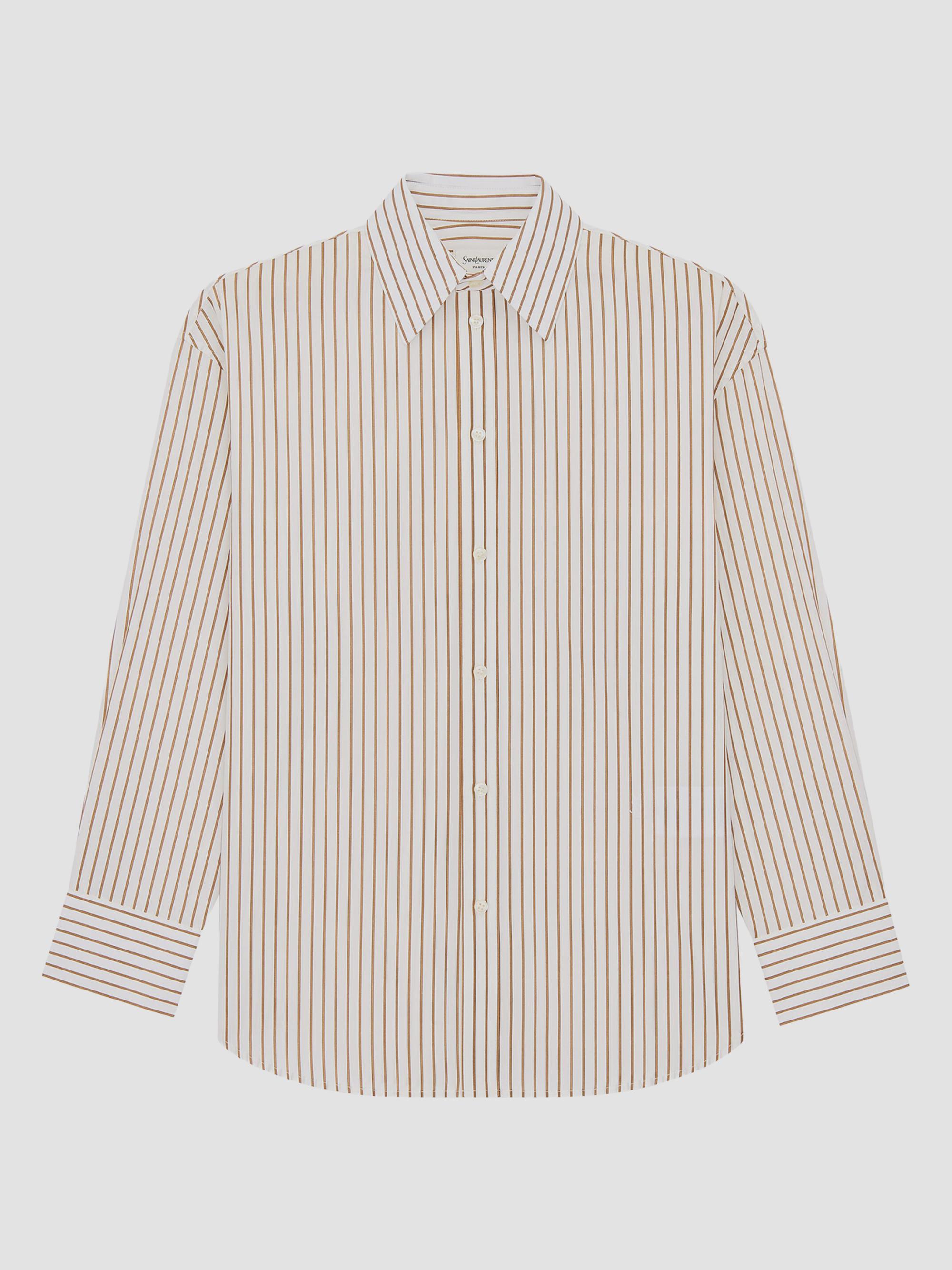 Saint Laurent Women's Cassandre Shirt in Striped Cotton Poplin - Craie Caramel