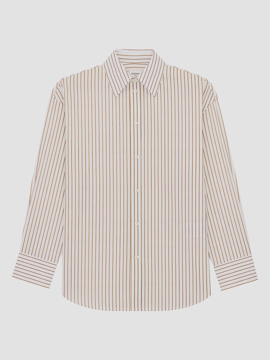 Saint Laurent Women's Cassandre Shirt In Striped Cotton Poplin In Multi