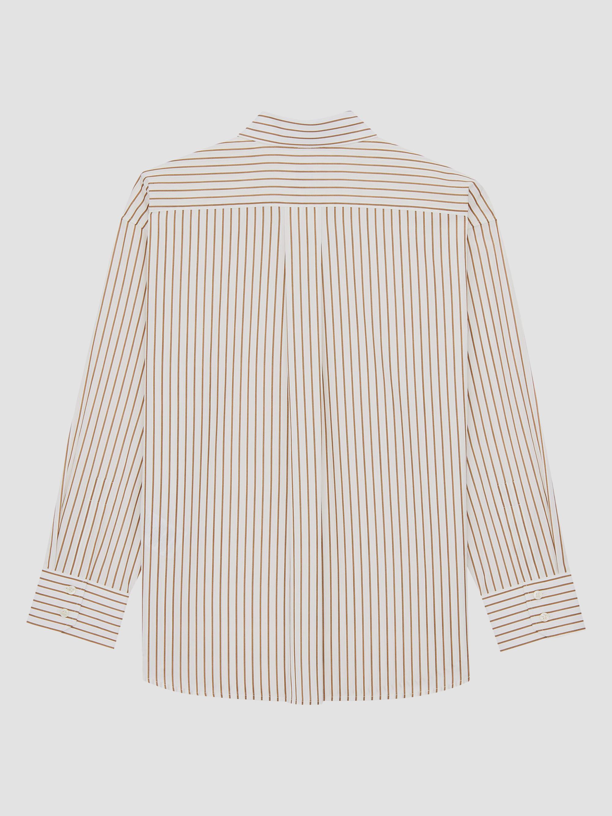 Saint Laurent Women's Cassandre Shirt in Striped Cotton Poplin - Craie Caramel | Thumbnail 2