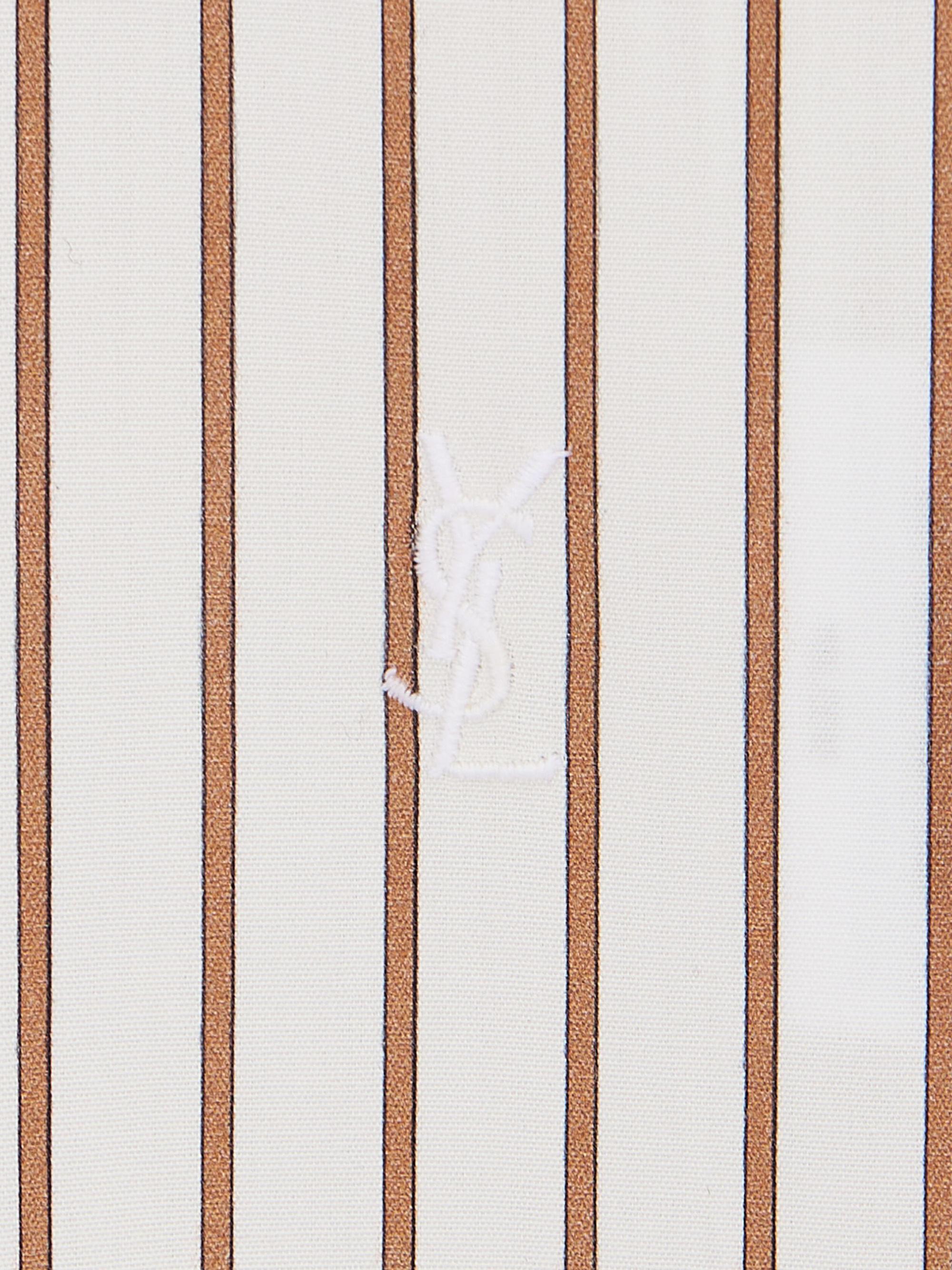 Saint Laurent Women's Cassandre Shirt in Striped Cotton Poplin - Craie Caramel | Thumbnail 3