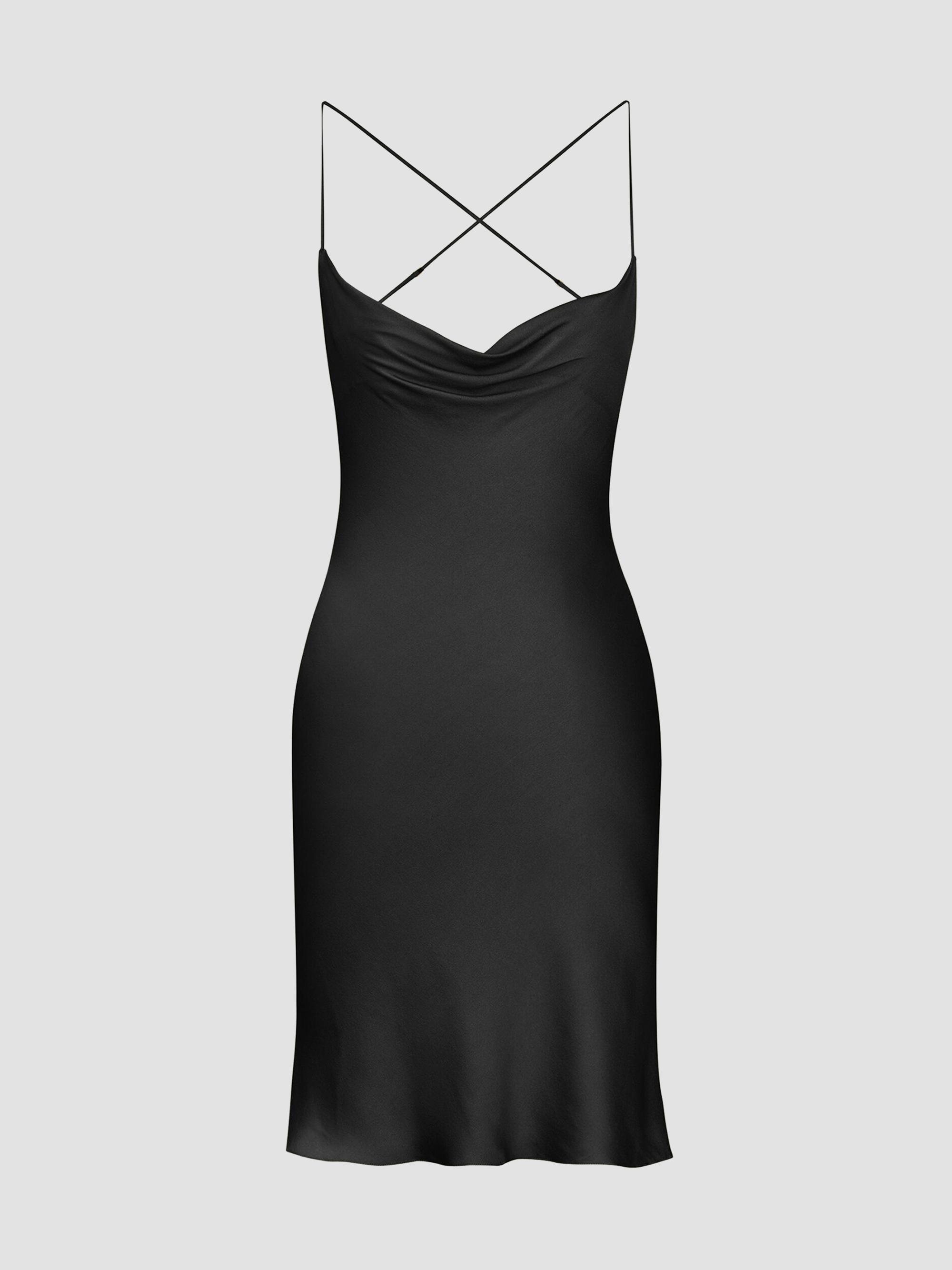 Saint Laurent Women's Backless Cowl Dress in Silk Satin - Noir | Thumbnail 3