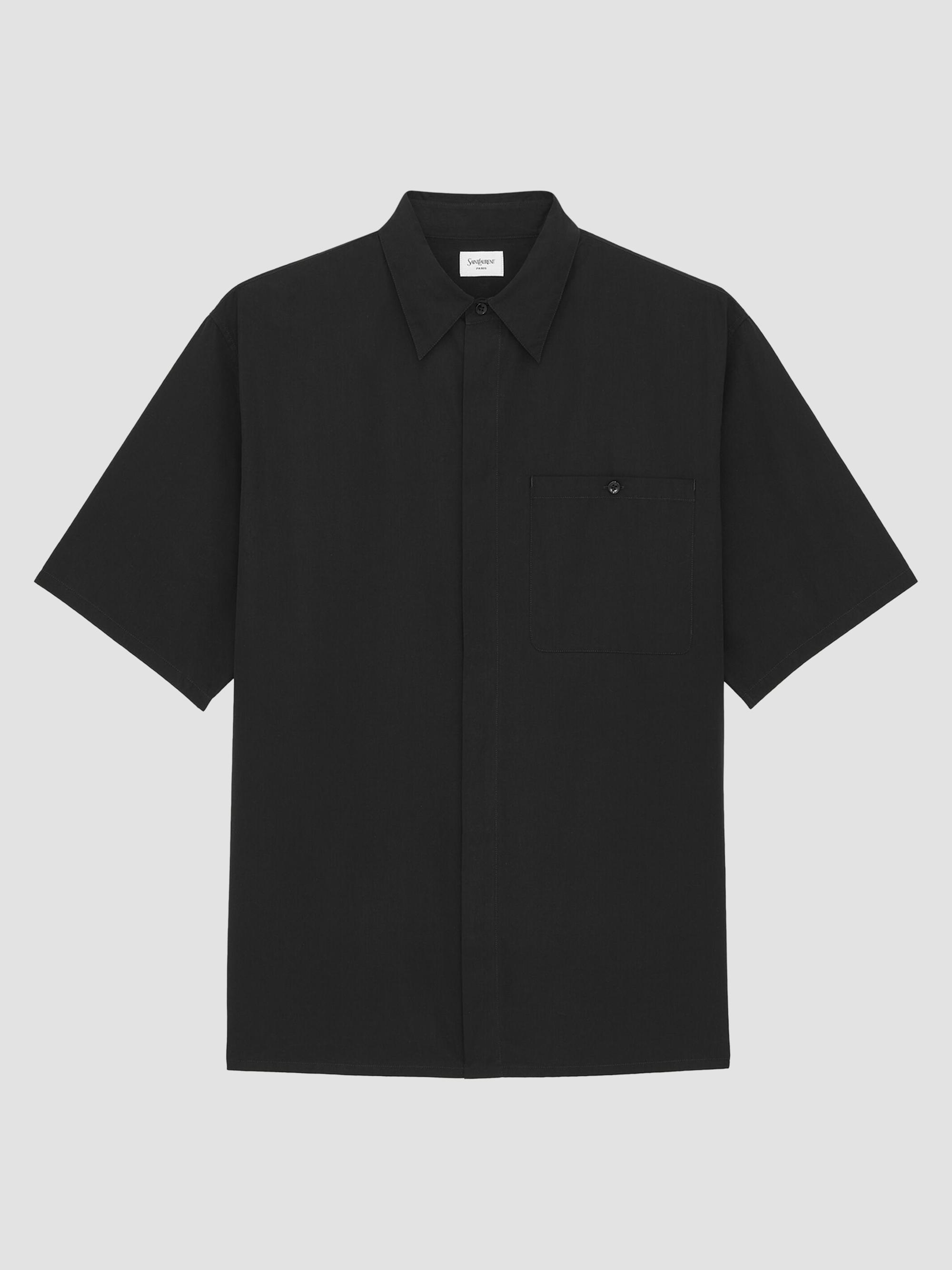 Saint Laurent Men's Pajama Shirt in Cotton Poplin - Noir | Thumbnail 3