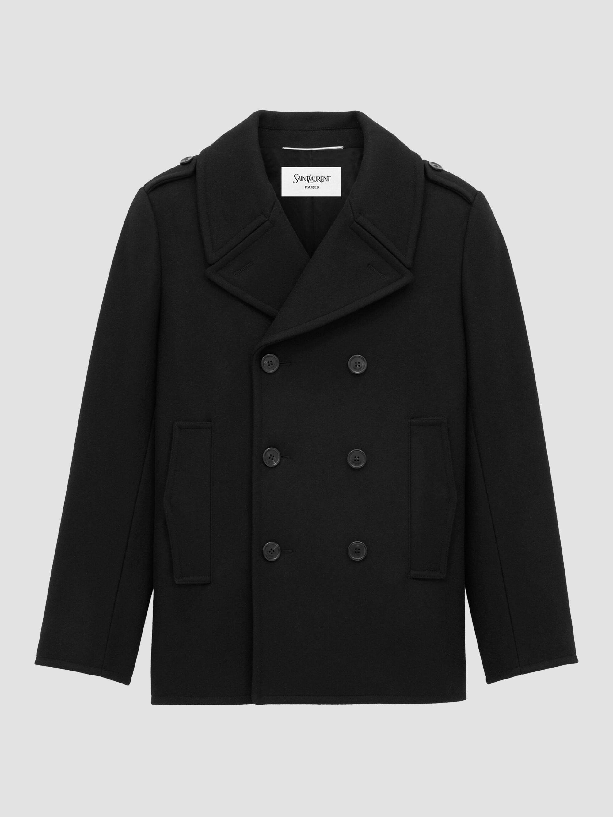 Saint Laurent Men's Double-Breasted Peacoat in Wool - Black | Thumbnail 3