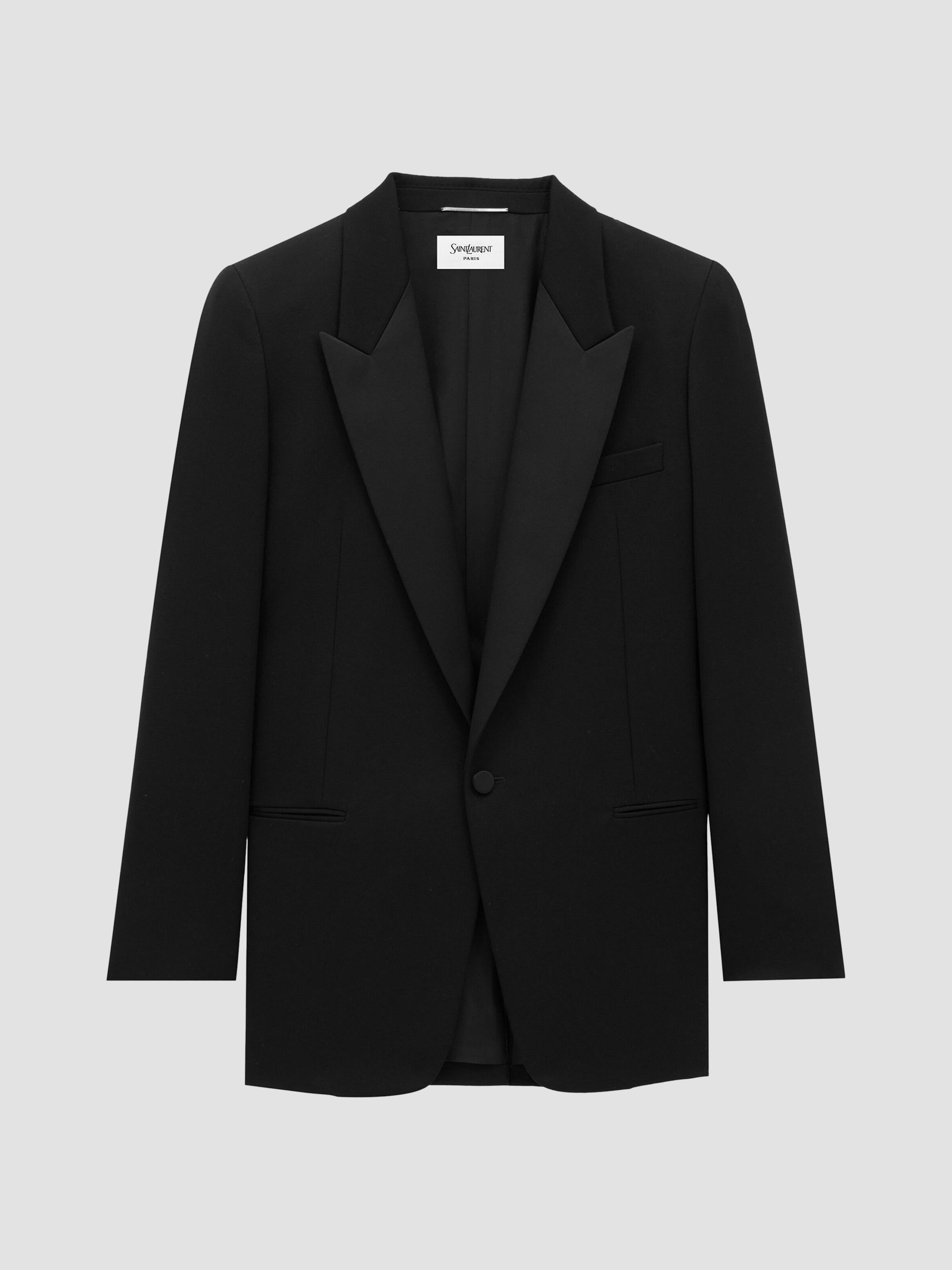 Saint Laurent Men's Single-Breasted Tuxedo Jacket in Grain De Poudre - Noir | Thumbnail 3