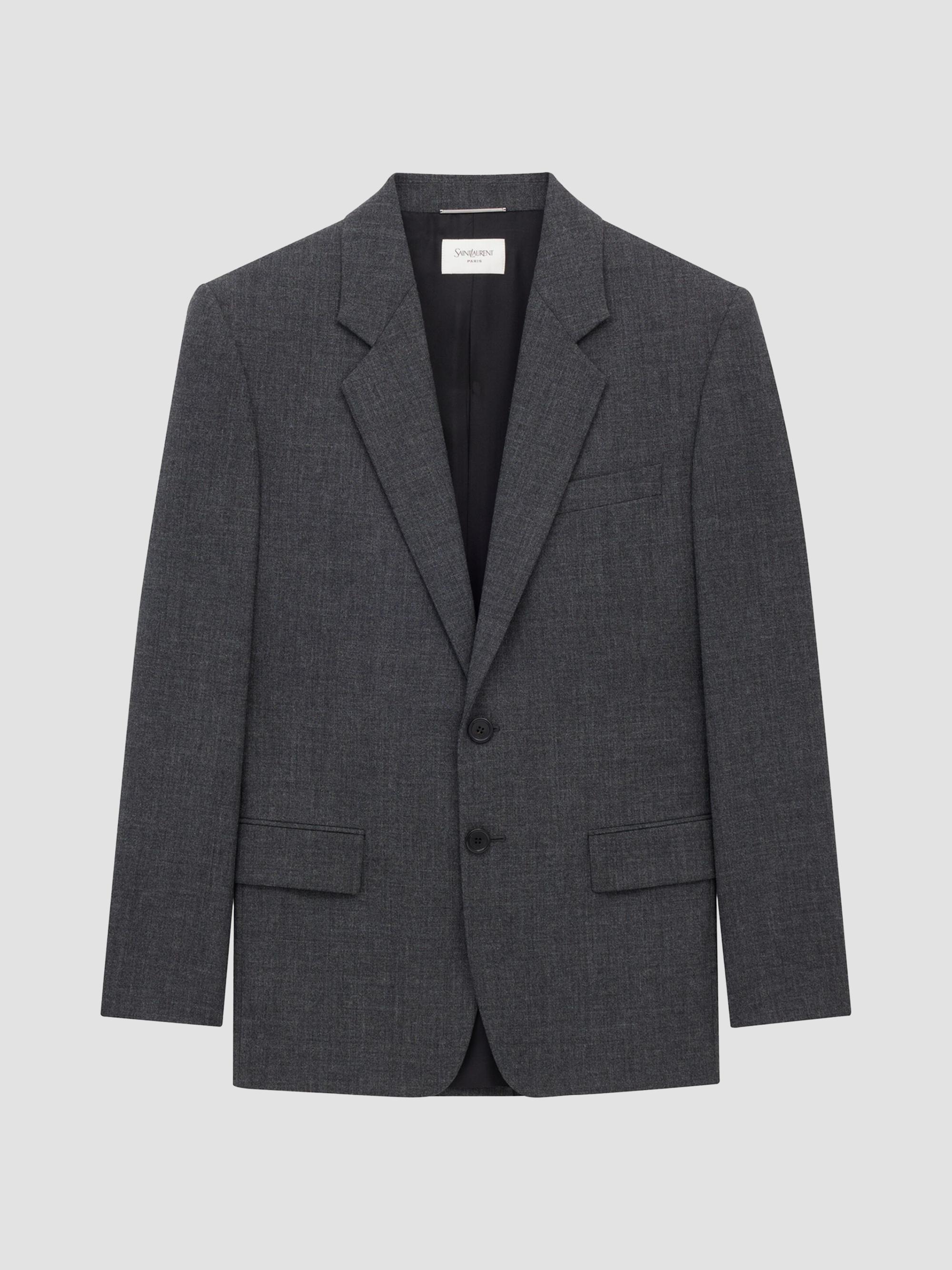 Saint Laurent Men's Single-Breasted Jacket in Wool - Gris Chine | Thumbnail 4