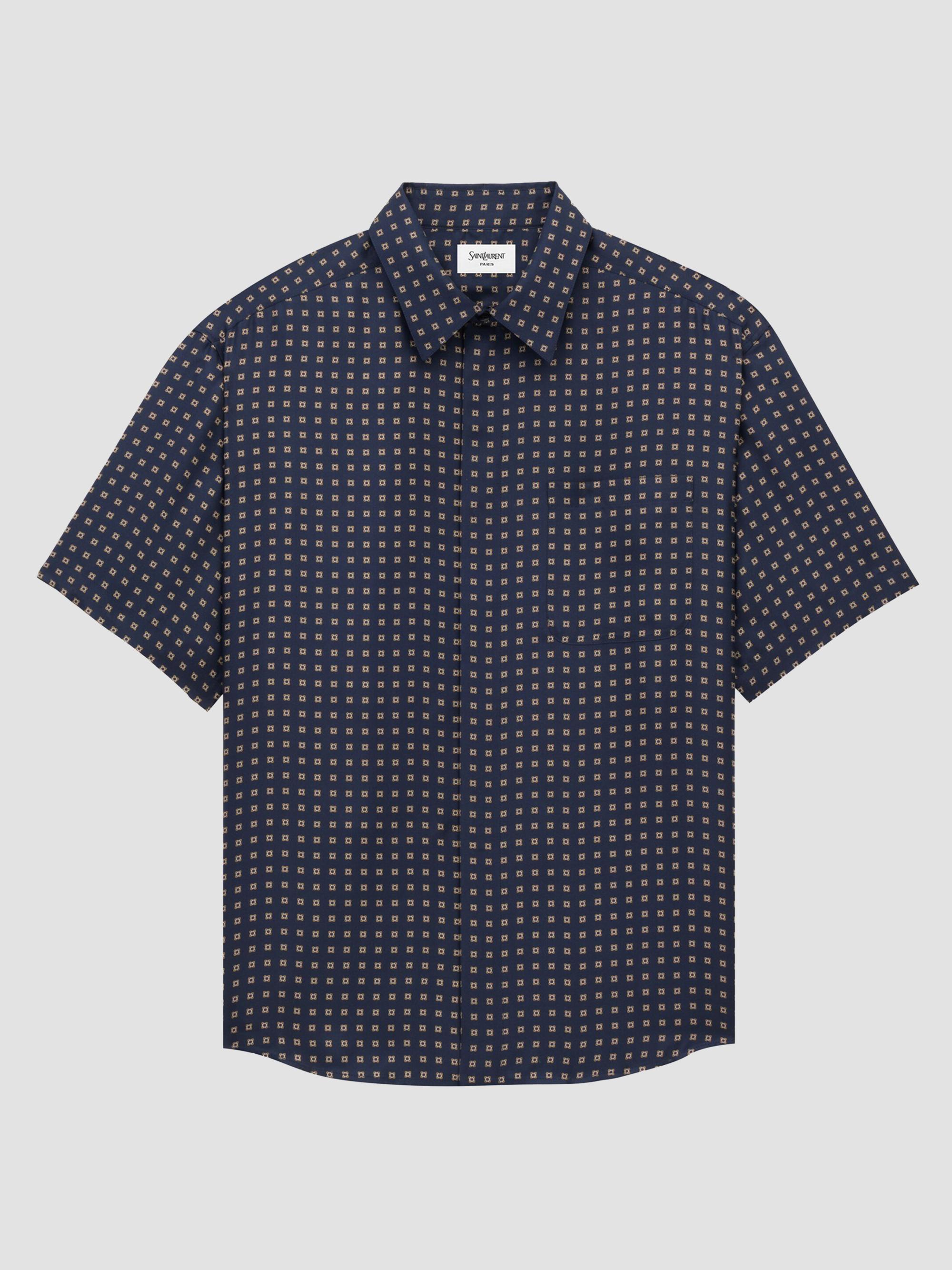 Saint Laurent Men's Shirt in Square Silk - Marine | Thumbnail 3