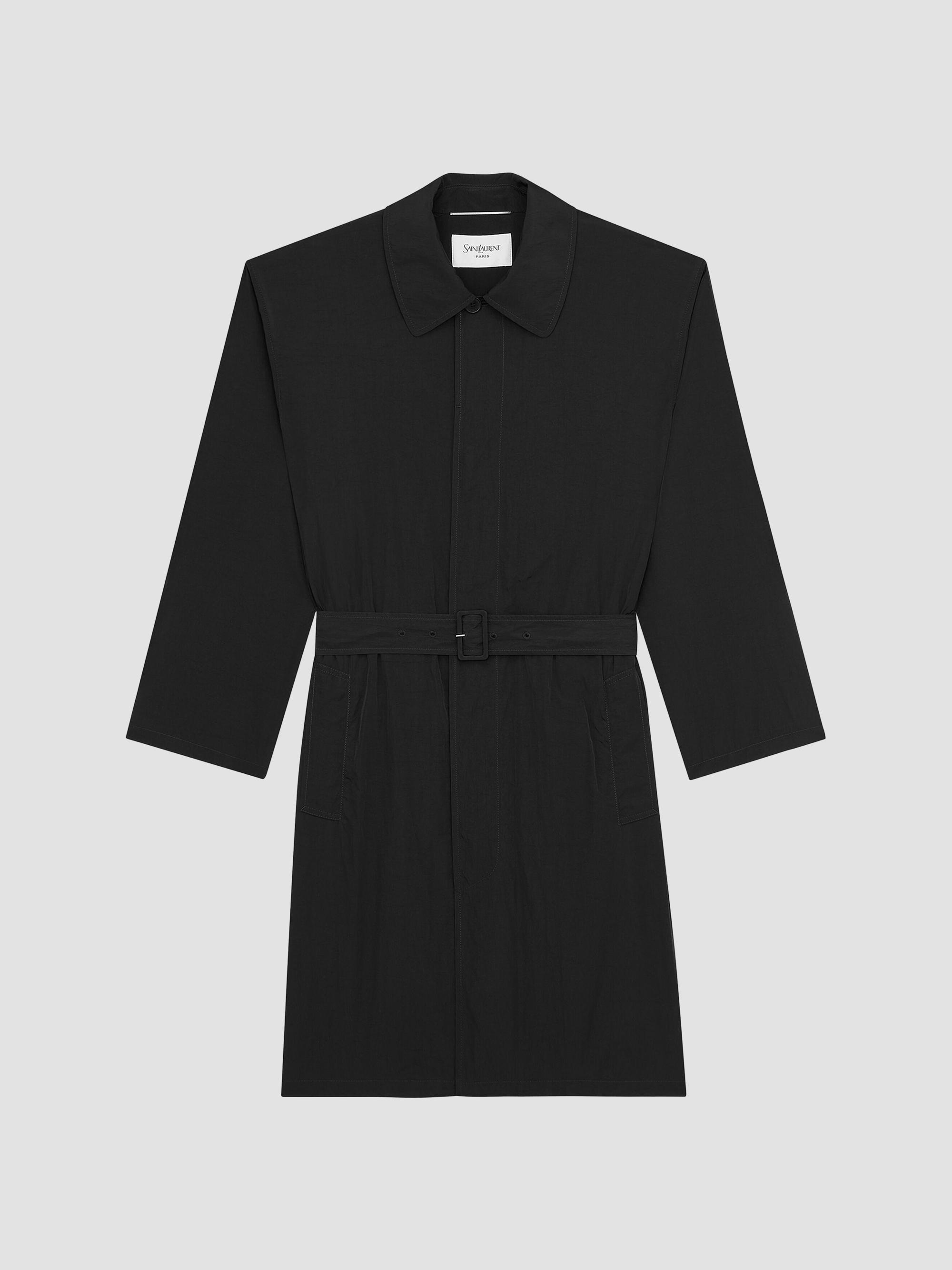 Saint Laurent Men's Water-Repellent Trench Coat in Crinkled Nylon - Noir | Thumbnail 4