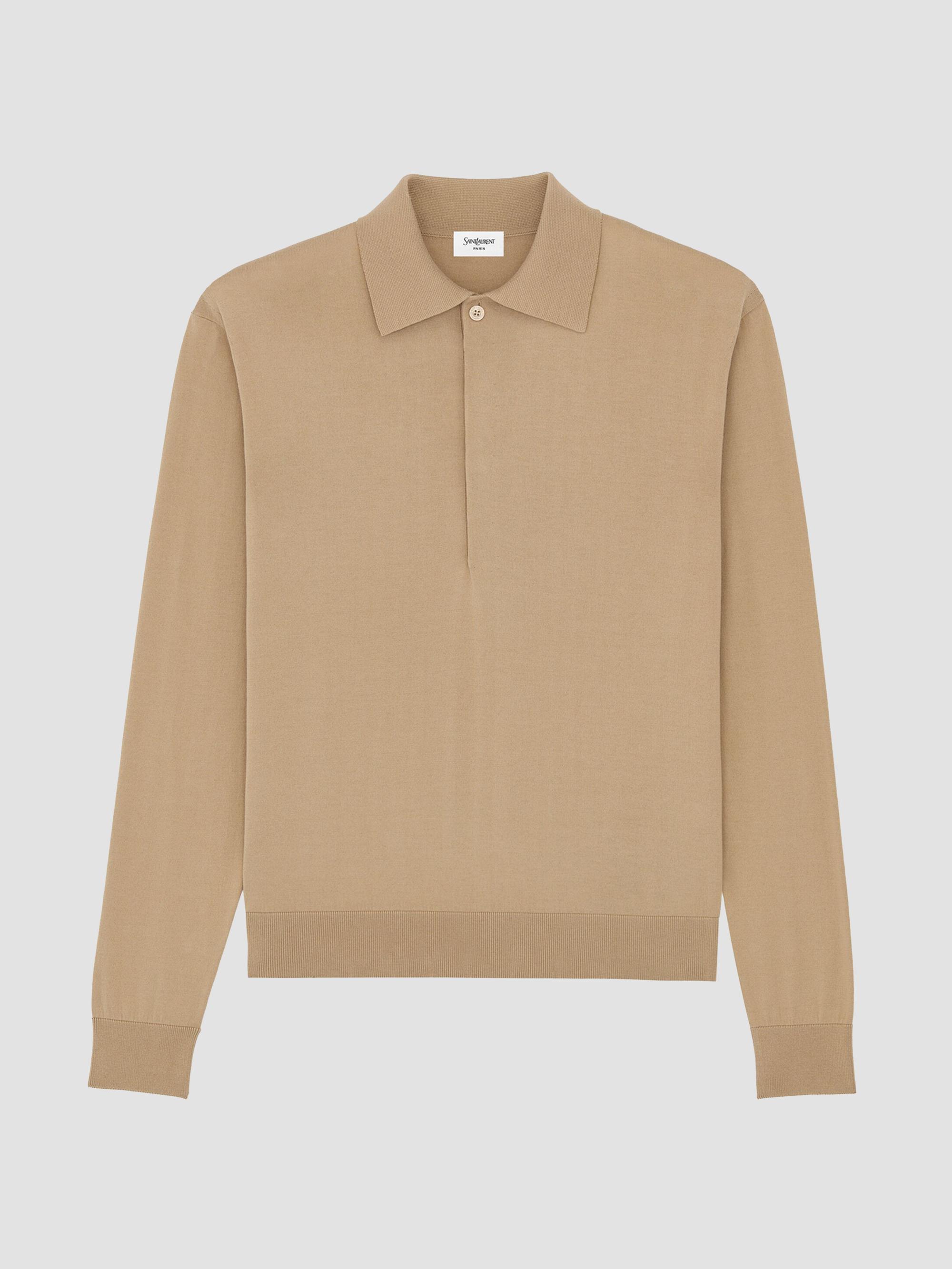 Saint Laurent Men's Polo Shirt in Silk and Cotton Knit - Camel Clair | Thumbnail 3
