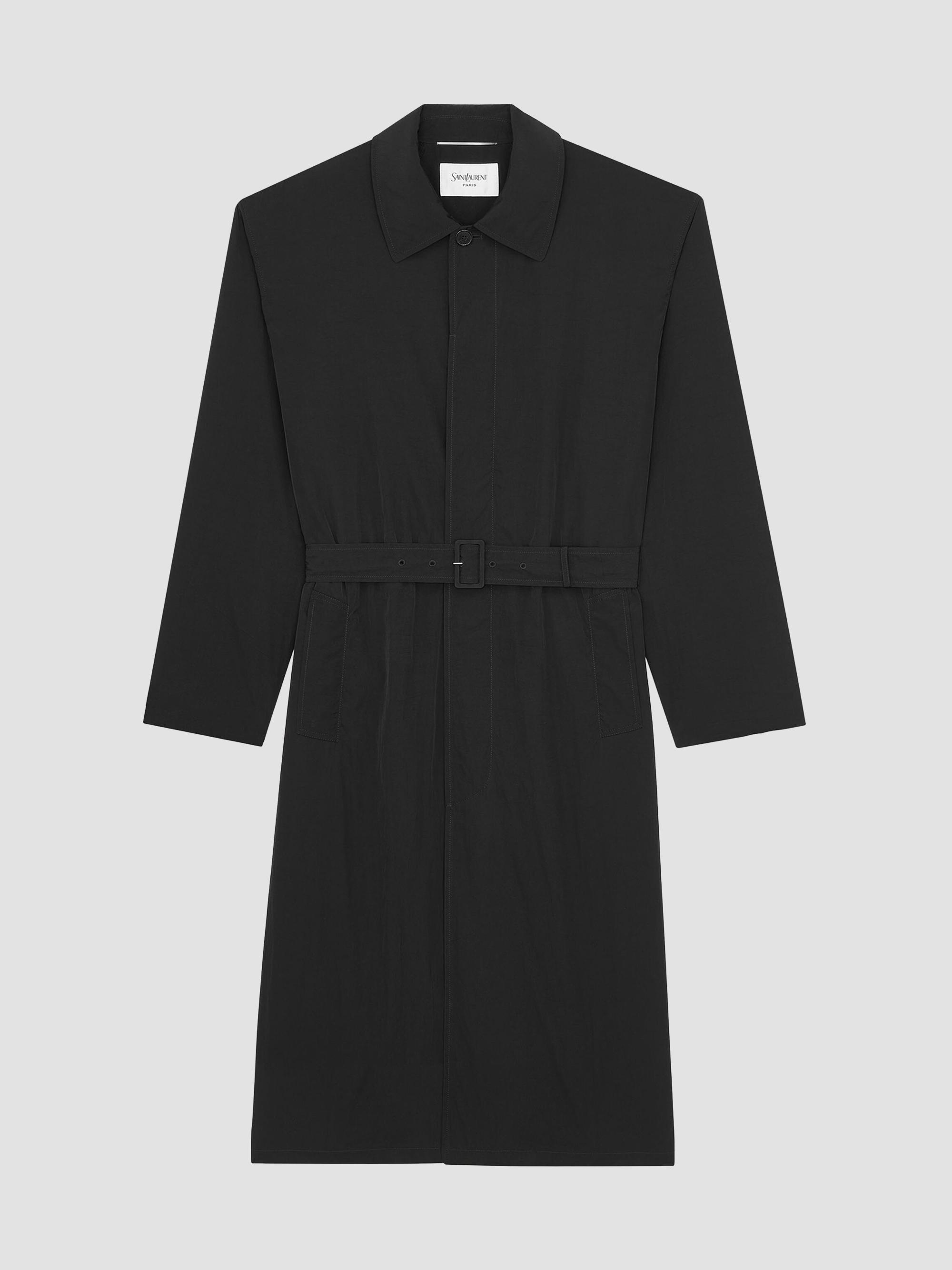 Saint Laurent Men's Coat in Cotton Serge - Noir | Thumbnail 4