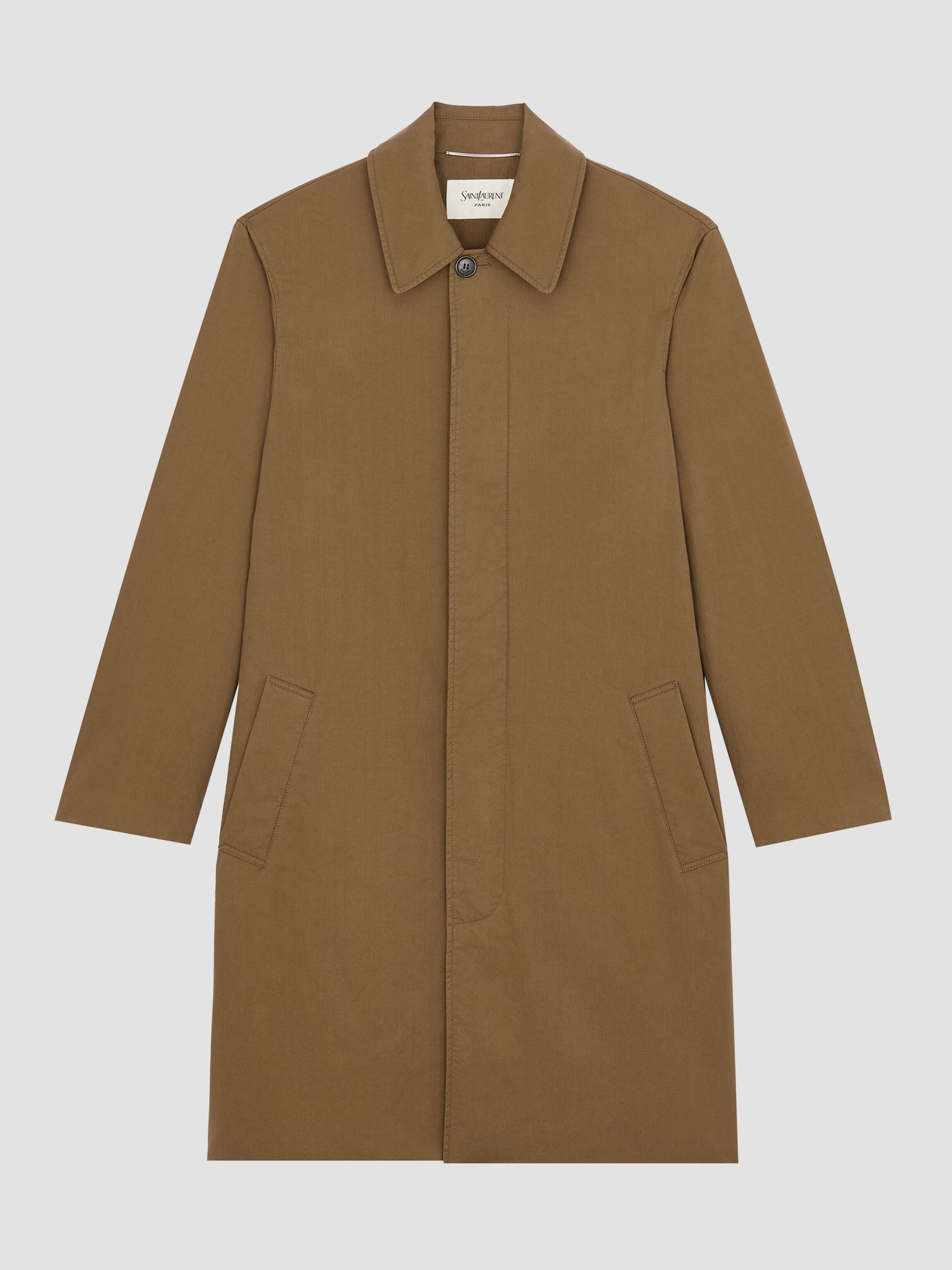 Saint Laurent Men's Coat in Cotton Serge - Taupe Caucase | Thumbnail 4