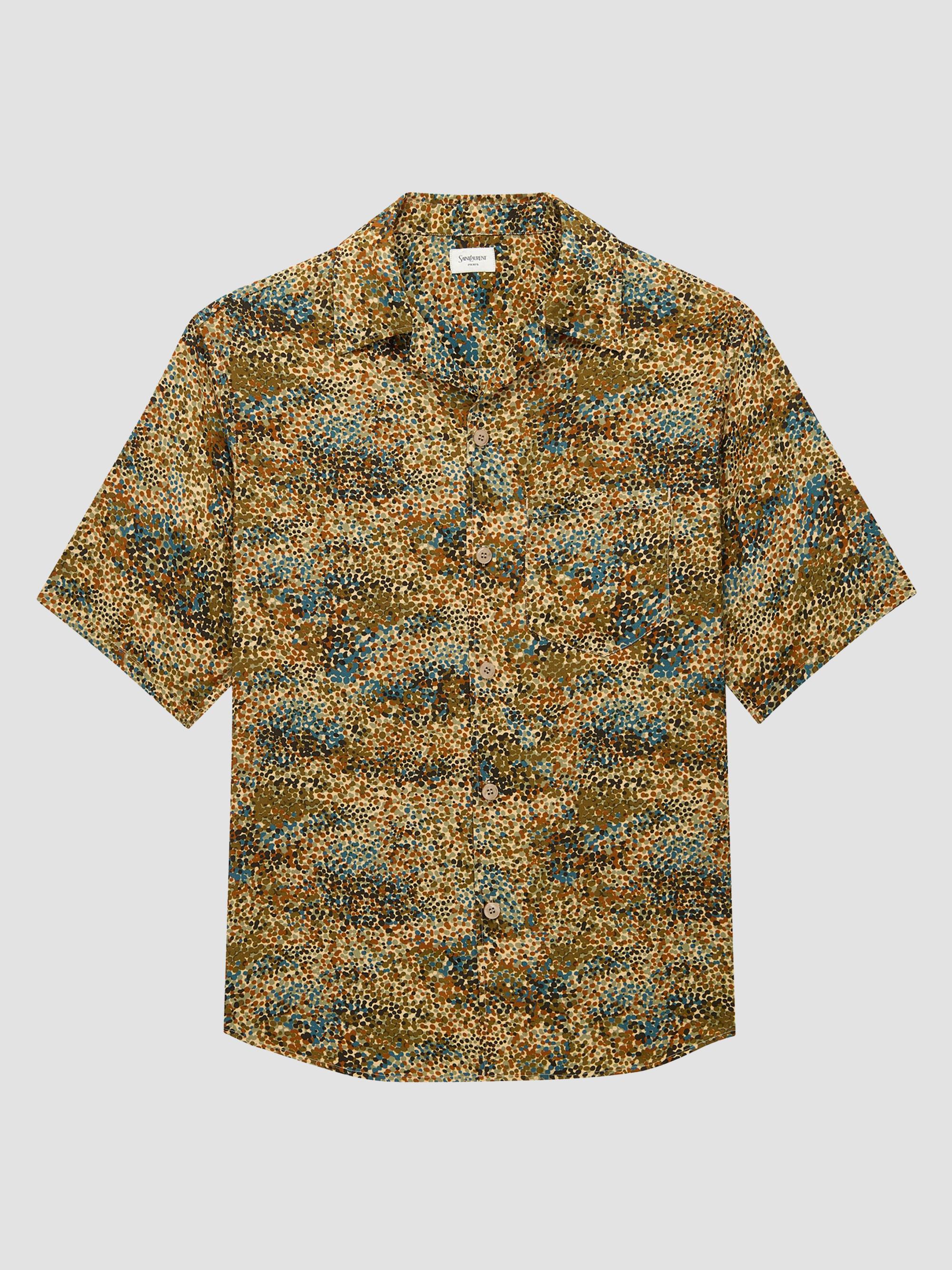 Saint Laurent Men's Shirt in Confetti Viscose - Multico Taupe | Thumbnail 3
