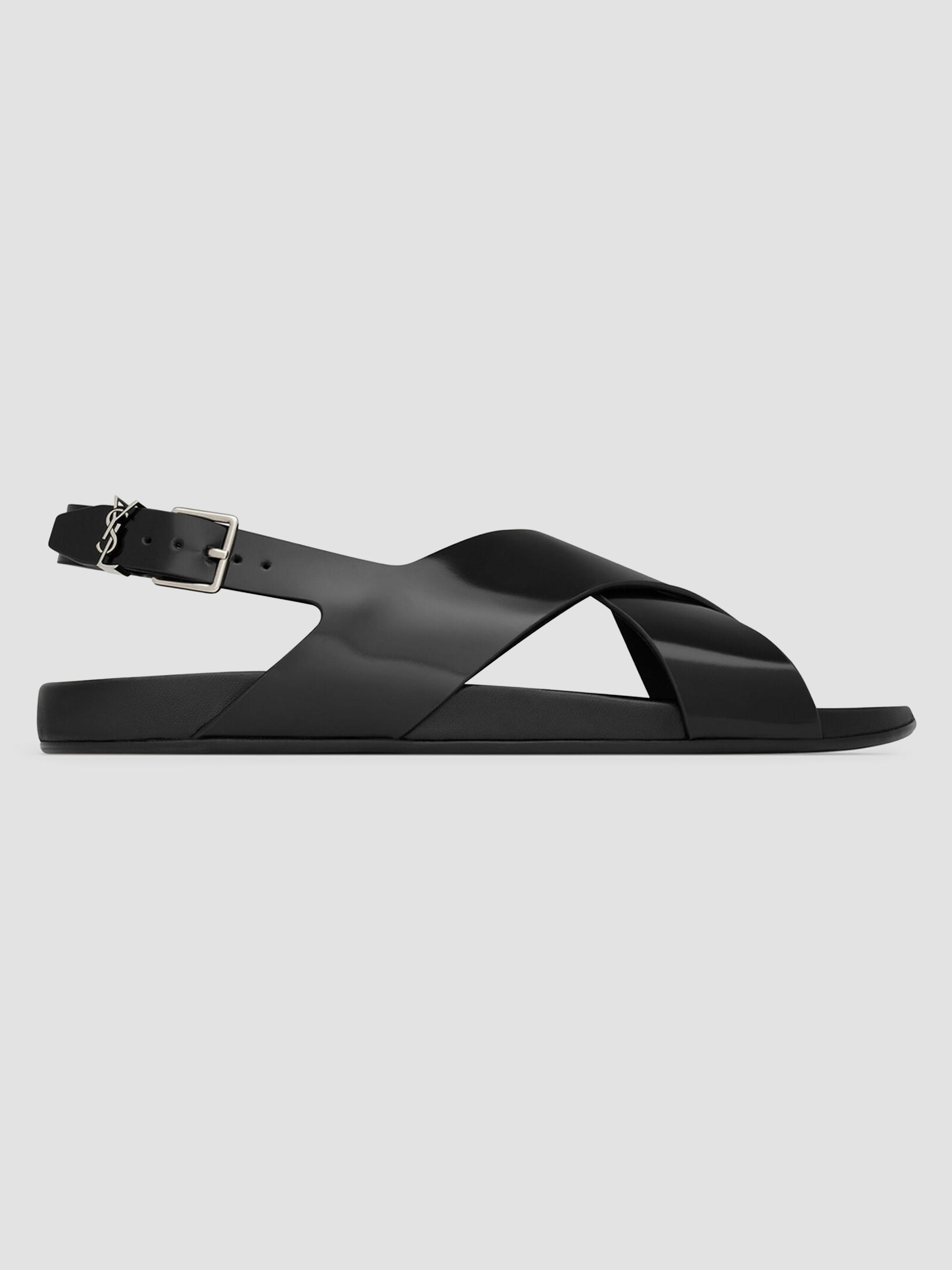Saint Laurent Men's Helios Sandals in Glazed Leather - Black | Thumbnail 6