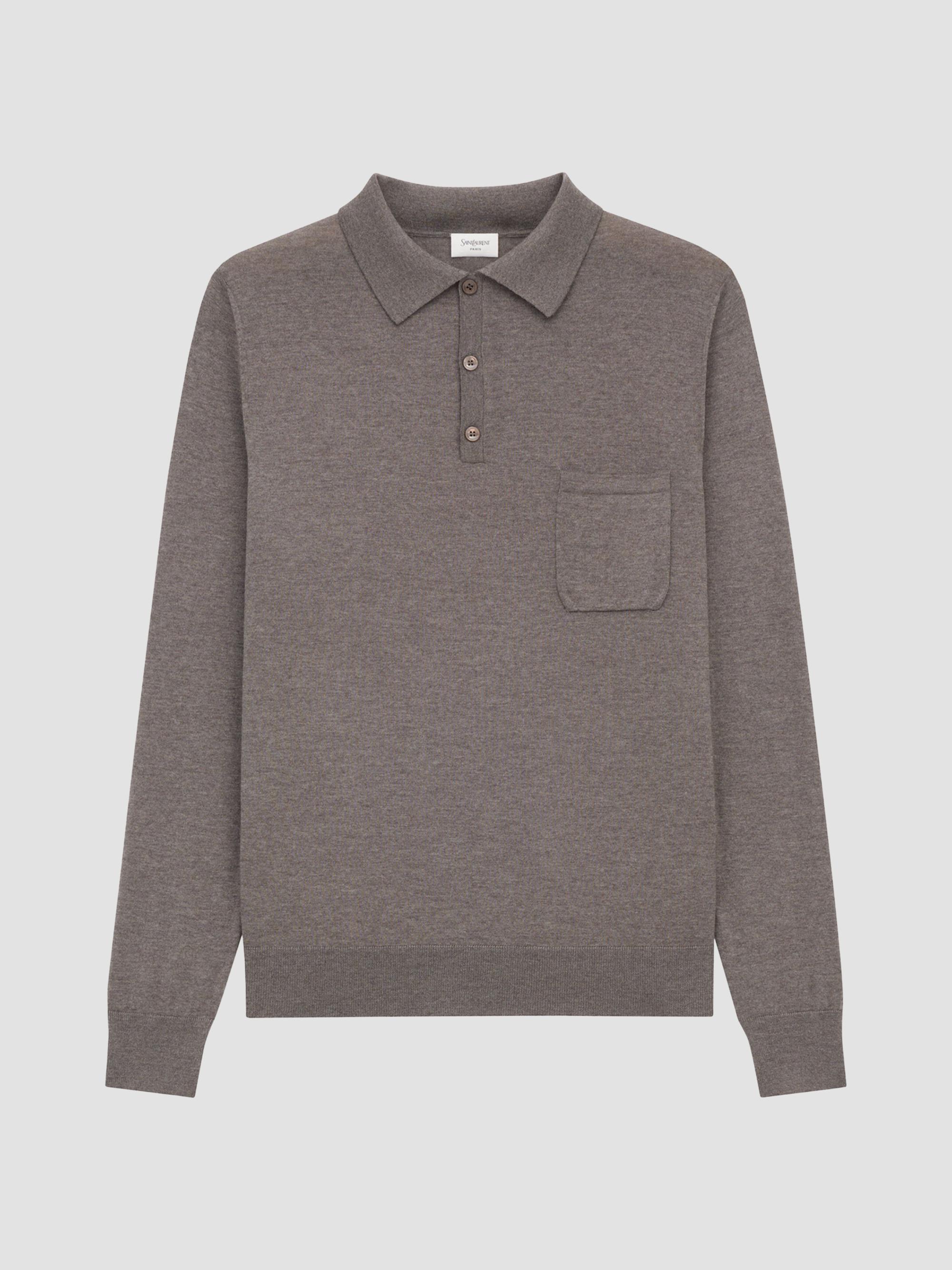 Saint Laurent Men's Polo Shirt in Wool - Taupe Chine | Thumbnail 3