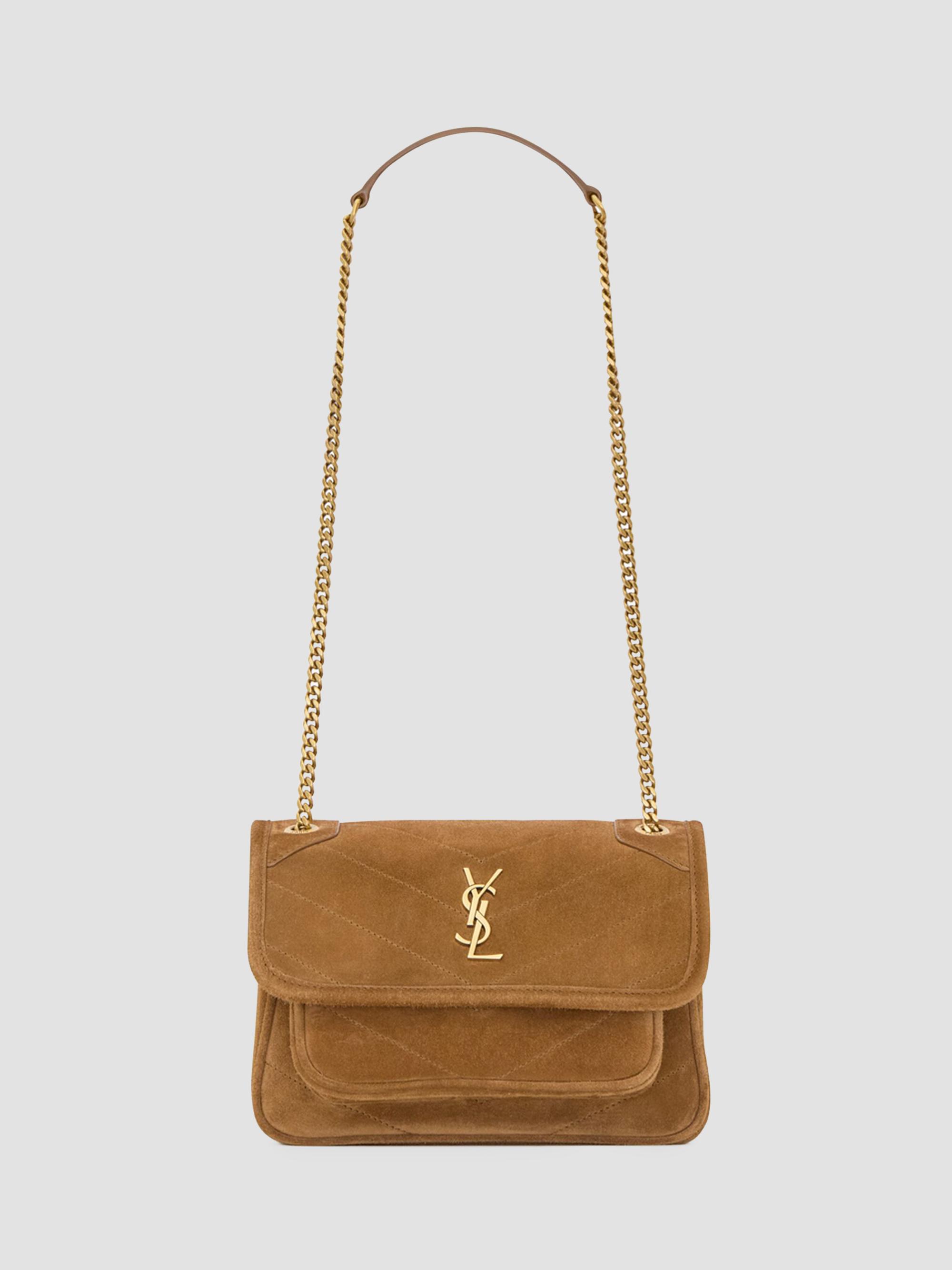 Saint Laurent Sunset Shoulder Bag in Crocodile Embossed Leather
