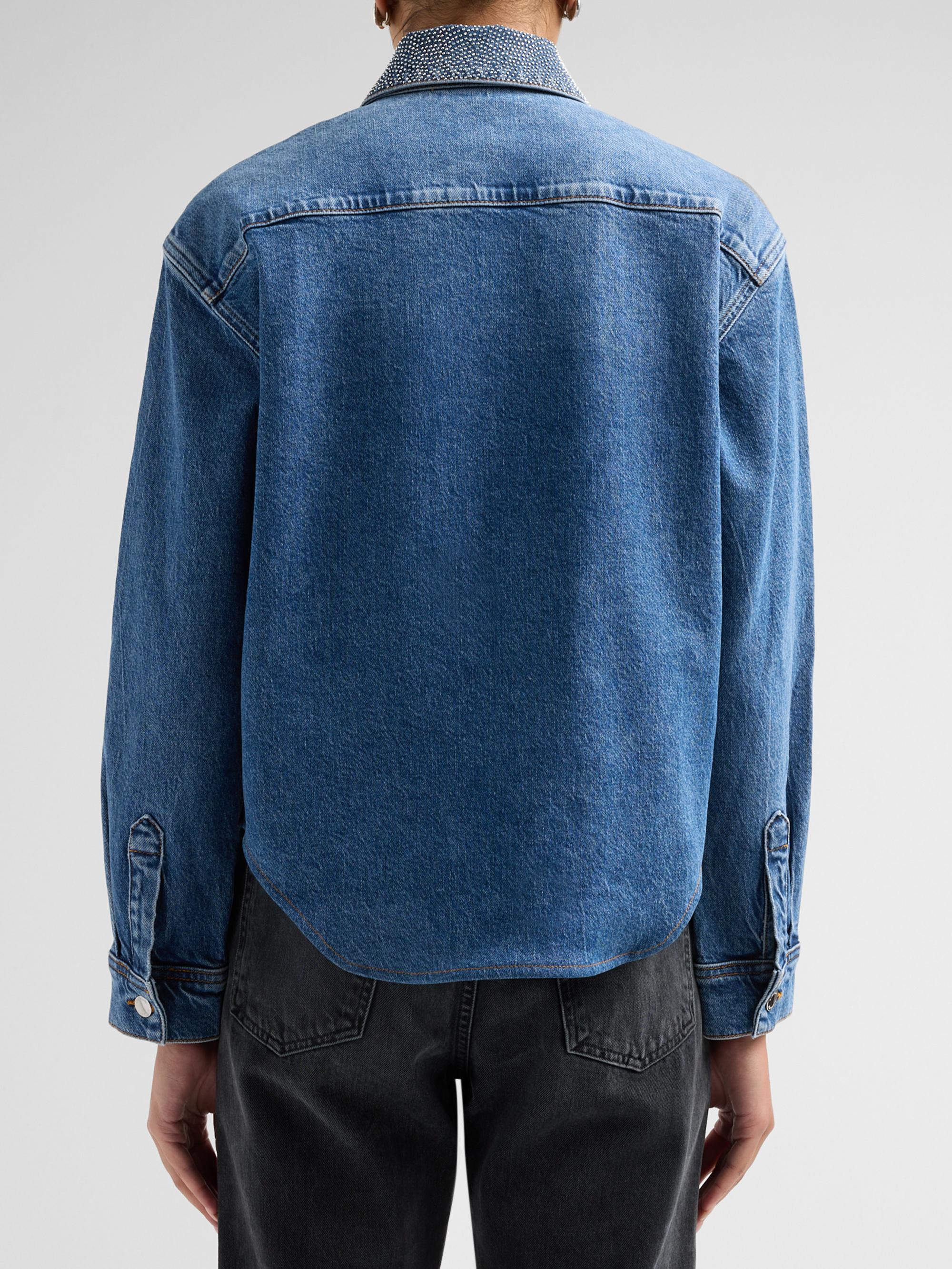 Ramy Brook Women's Alison Rhinestone-Trim Denim Shirt - Rhinestone Mid Cerulean | Thumbnail 3