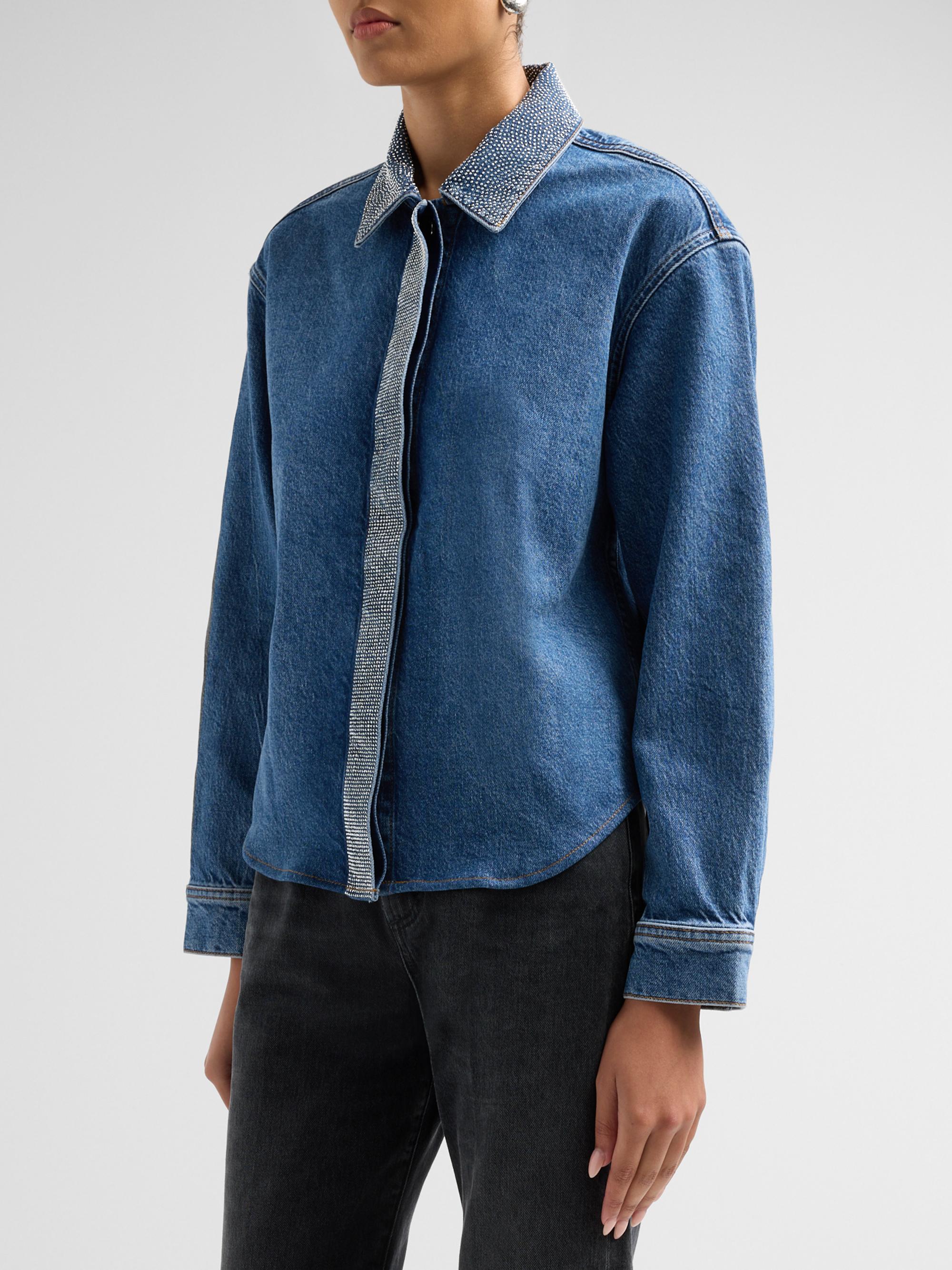 Ramy Brook Women's Alison Rhinestone-Trim Denim Shirt - Rhinestone Mid Cerulean | Thumbnail 4