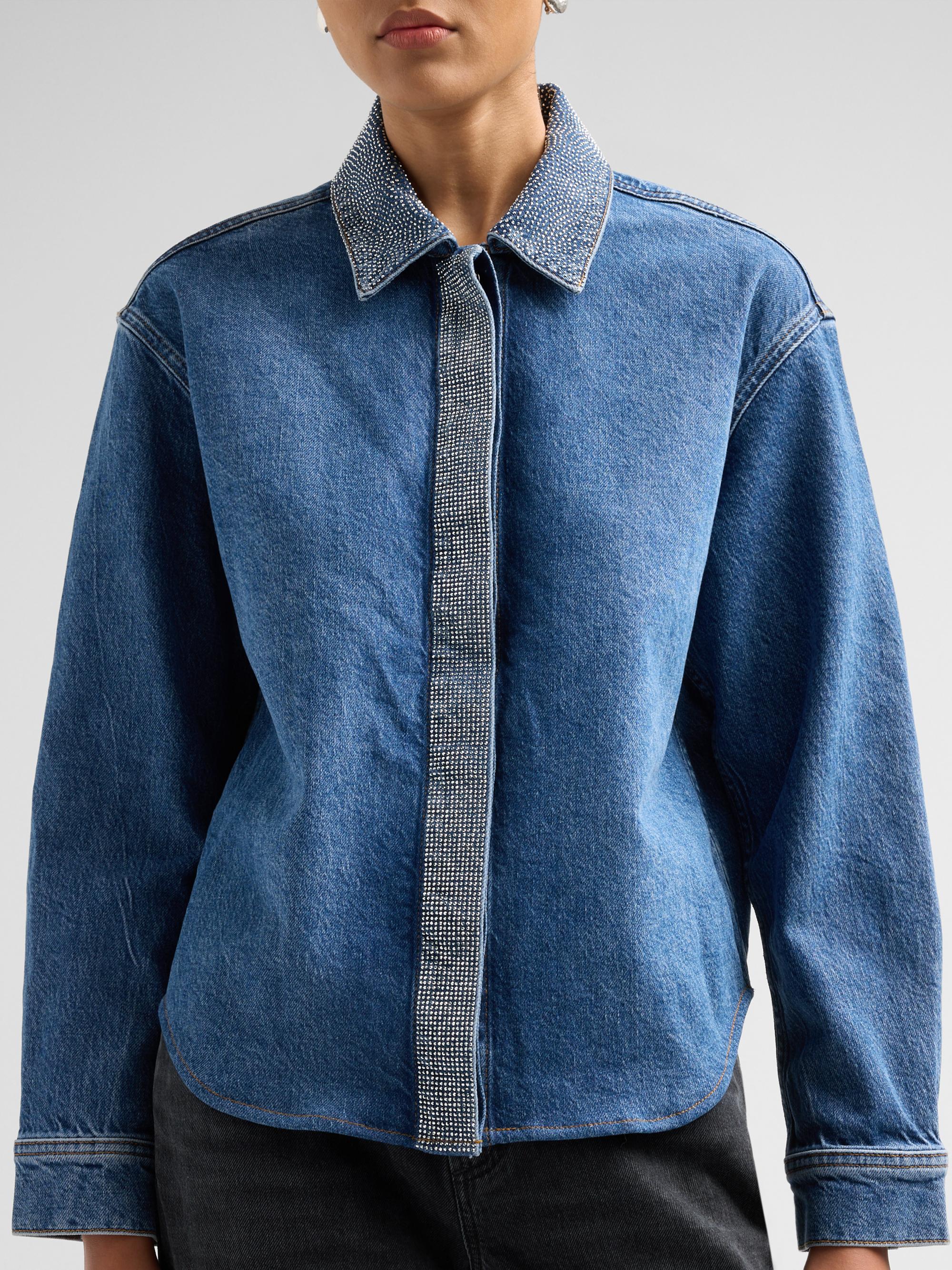 Ramy Brook Women's Alison Rhinestone-Trim Denim Shirt - Rhinestone Mid Cerulean | Thumbnail 5