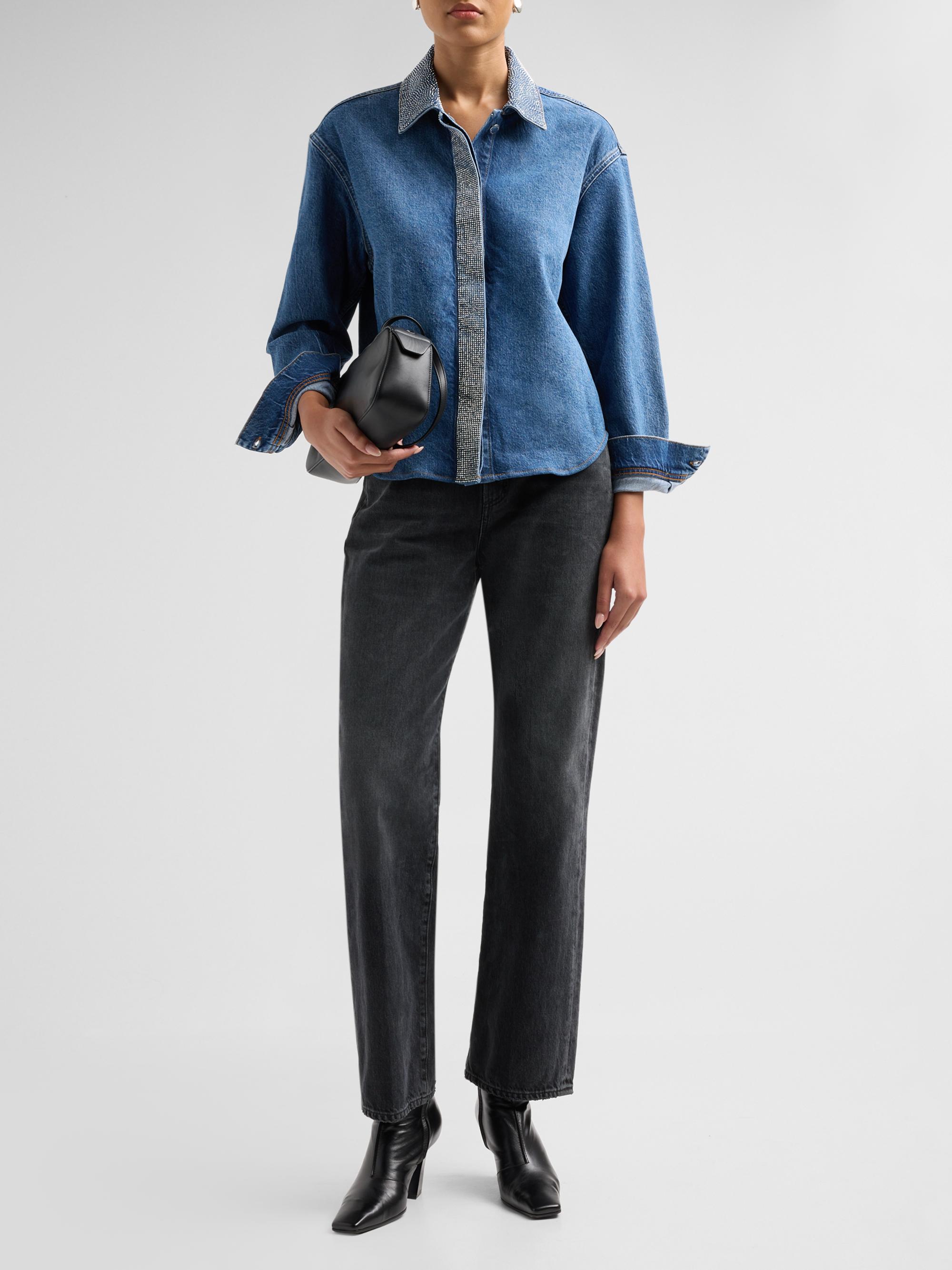 Ramy Brook Women's Alison Rhinestone-Trim Denim Shirt - Rhinestone Mid Cerulean | Thumbnail 2